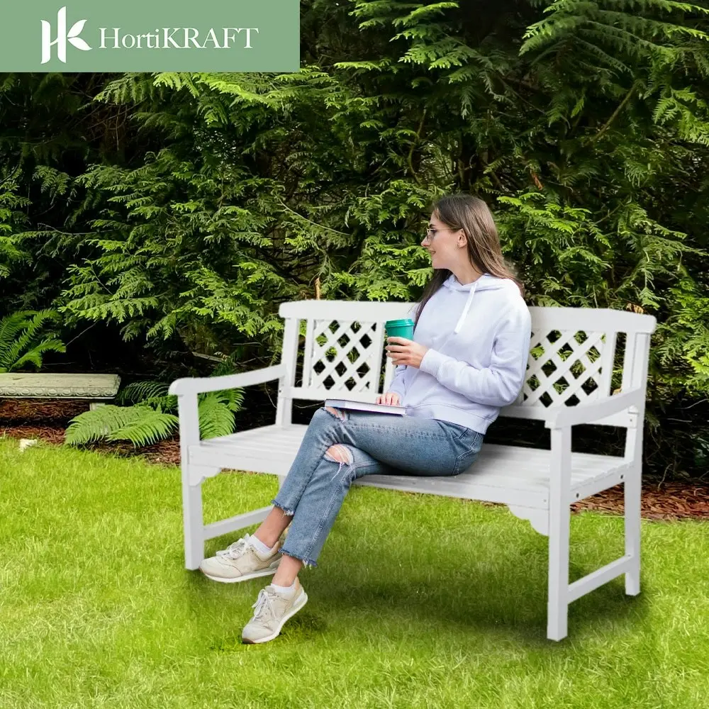 HortiKraft Wooden Garden Bench Outdoor Furniture 3-Seater Lounge Patio Lattice - Natural Wood