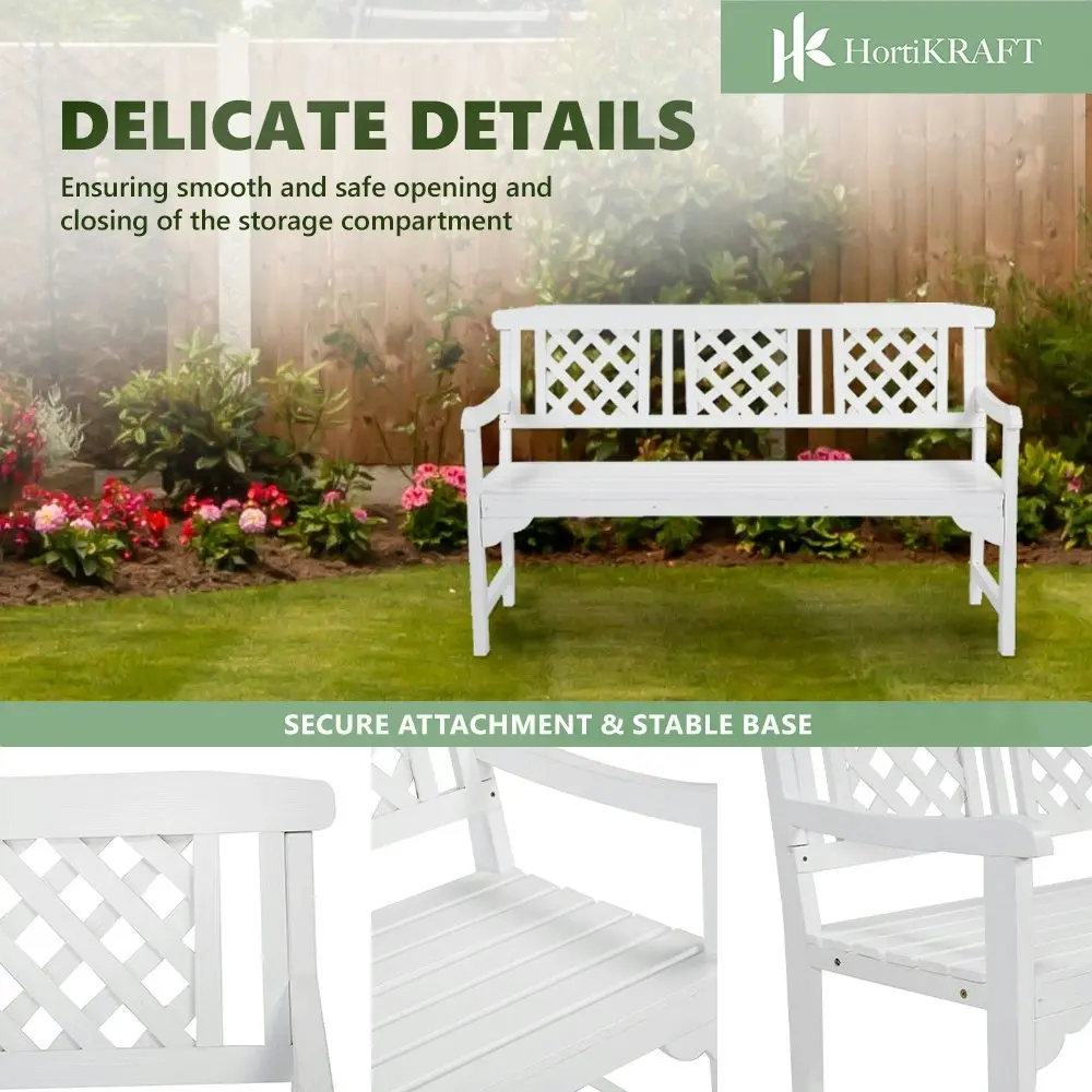 HortiKraft Wooden Garden Bench Outdoor Furniture 3-Seater Lounge Patio Lattice - Natural Wood