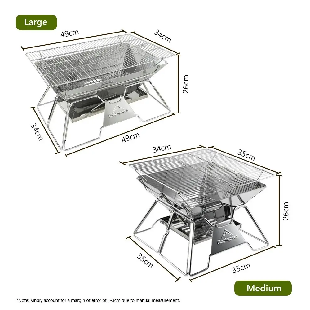 Campingmoon Stove Fire Pit BBQ Grill Portable Camping Outdoor Stainless Steel Large MT-3