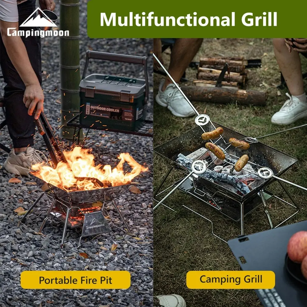 Campingmoon Stove Fire Pit BBQ Grill Portable Camping Outdoor Stainless Steel Large MT-3