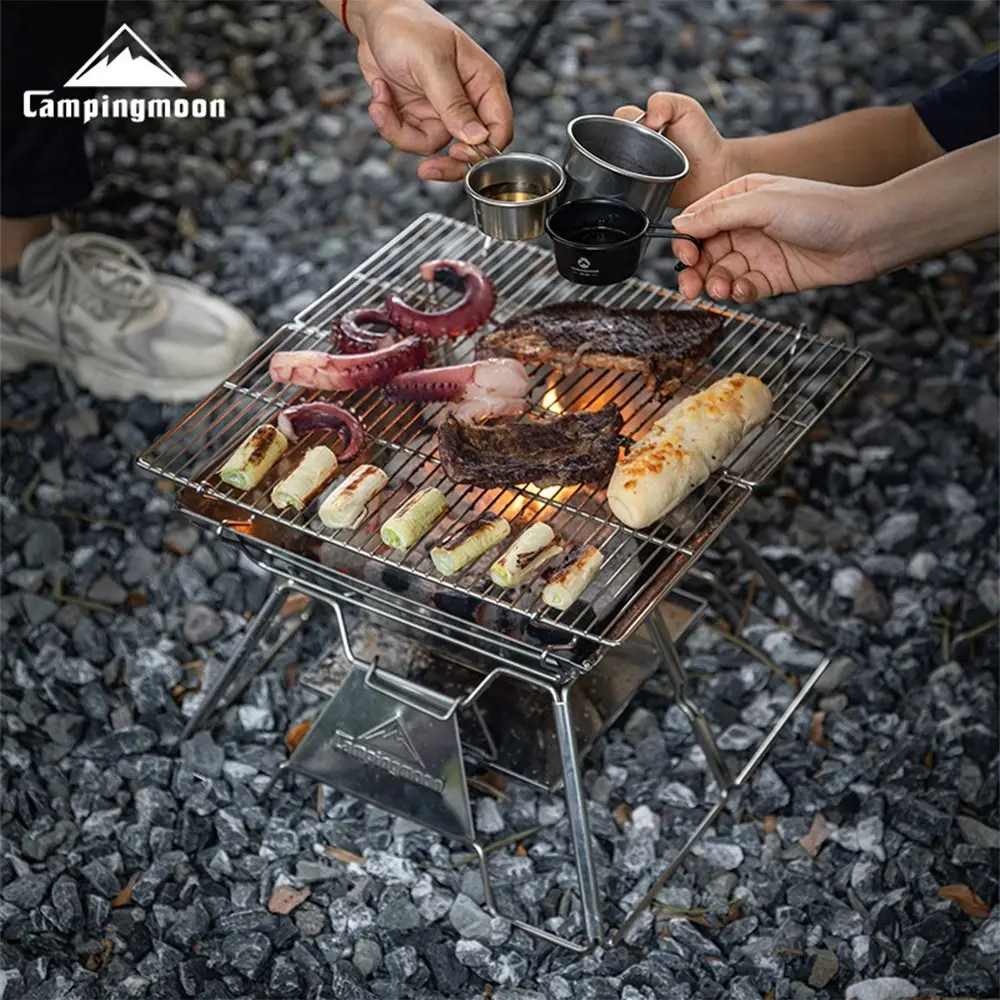 Campingmoon Stove Fire Pit BBQ Grill Portable Camping Outdoor Stainless Steel Large MT-3