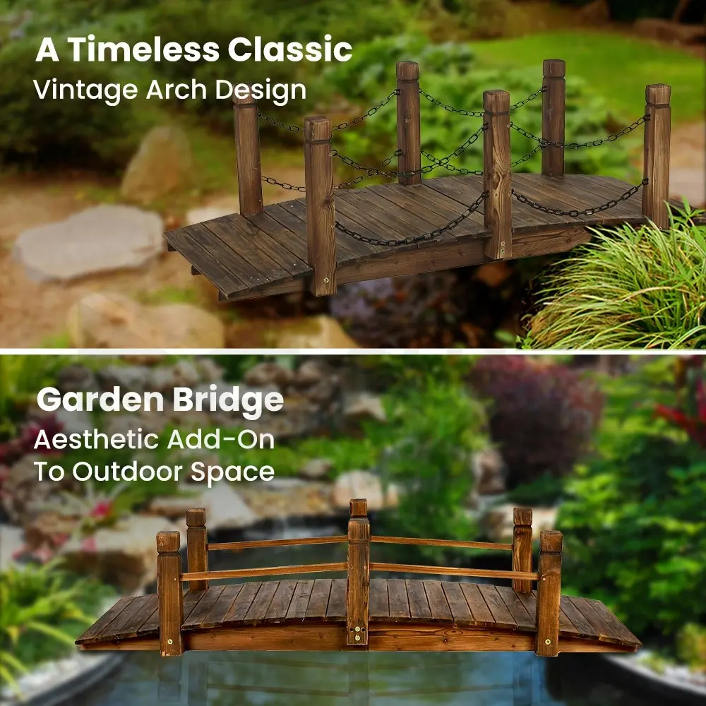 HortiKraft Chain Wooden Bridge Rustic Ornaments Garden Decor Yard Arc Creek