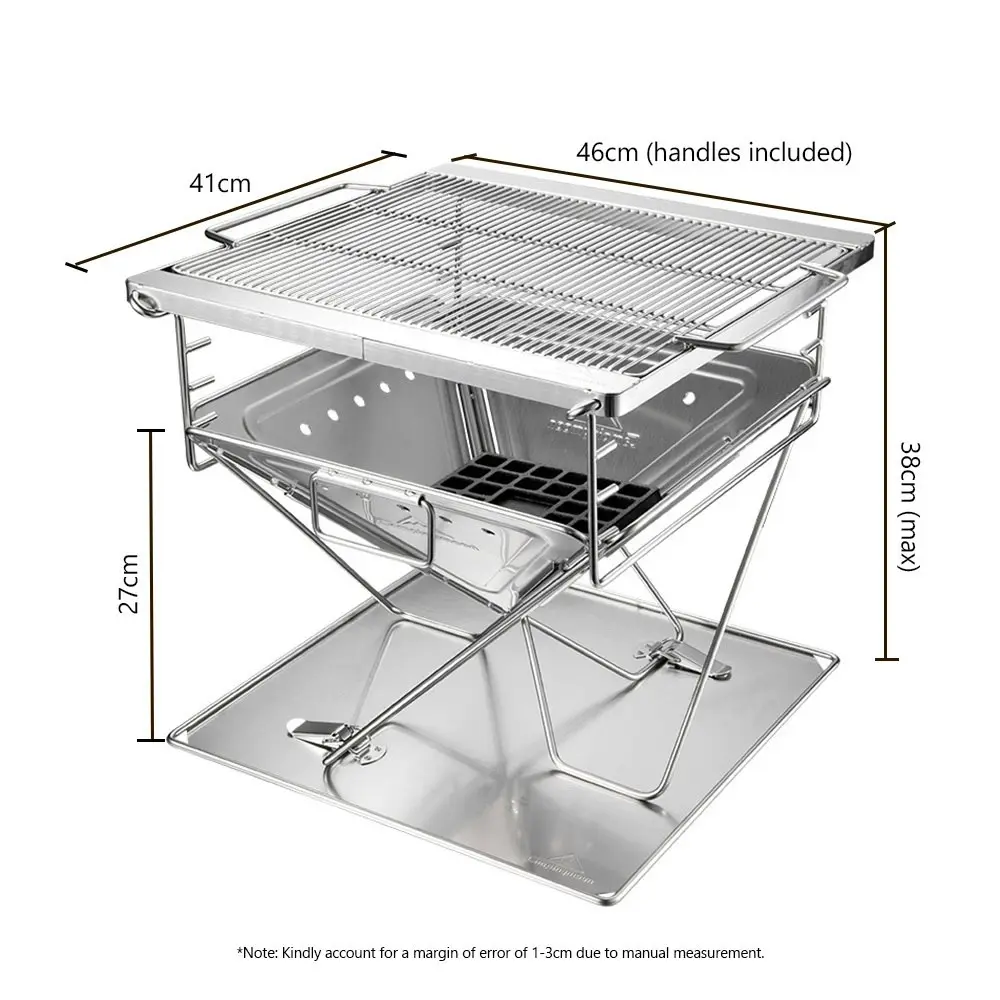 Campingmoon Stove Fire Pit BBQ Grill Adjustable Camping Stainless Steel Large MT-045