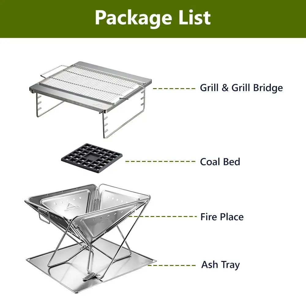 Campingmoon Stove Fire Pit BBQ Grill Adjustable Camping Stainless Steel Medium MT-035