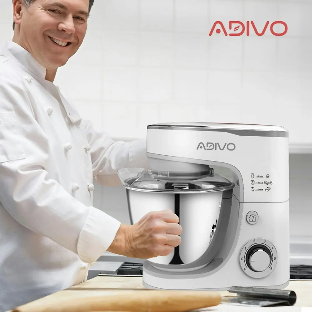 ADIVO 1300W Electric Stand Mixer 6 Speed 5L Kitchen Mixing Machine Whisk Cake Bowl