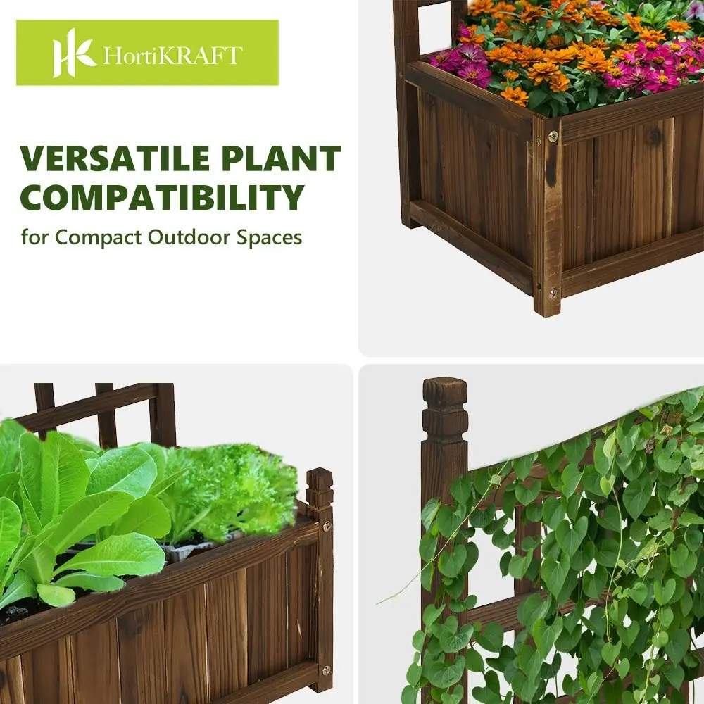 HortiKraft Raised Garden Bed with Trellis Wooden Planter Box for Climbing Plant