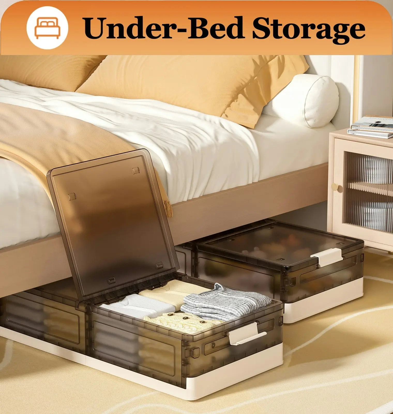 Viviendo Under Bed Storage Organizer with Rolling Wheels Large Capacity 2 Way Opening