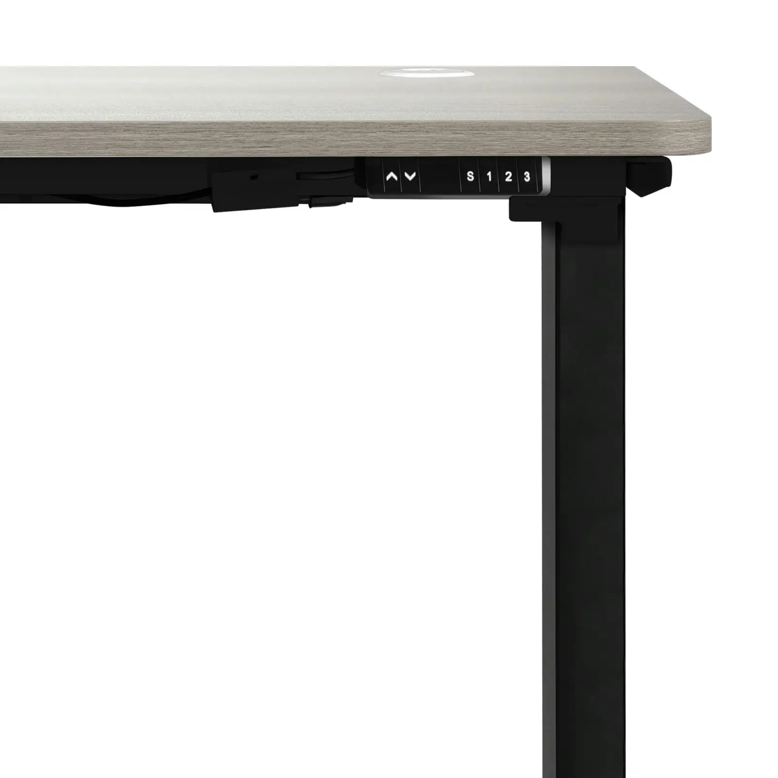 Oikiture 140cm Electric Standing Desk Single Motor Grey-Oak Desktop Black Frame