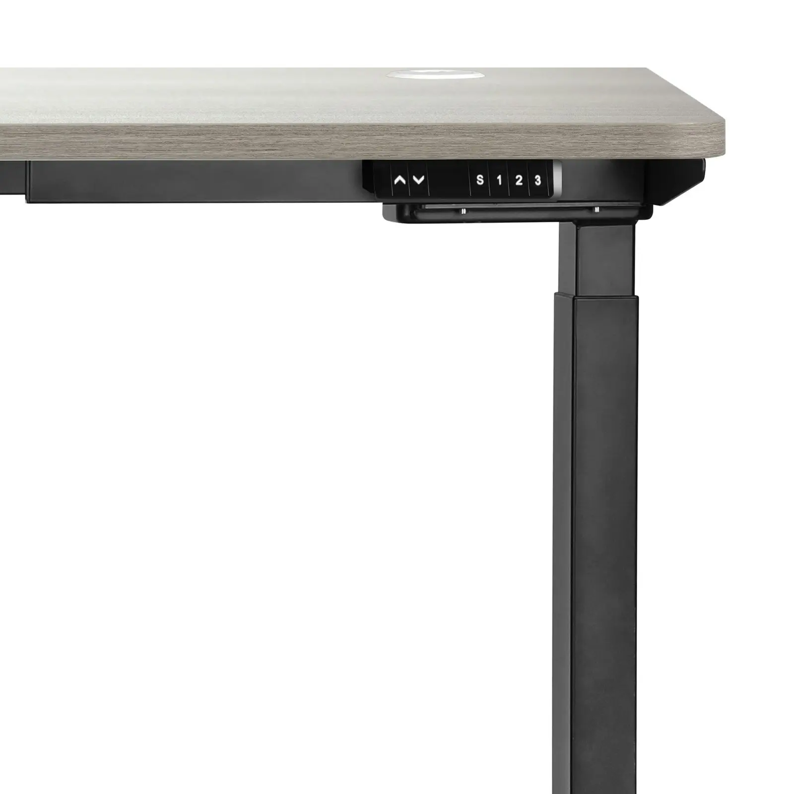 Oikiture 140cm Electric Standing Desk Dual Motor Grey-Oak Desktop Black Frame