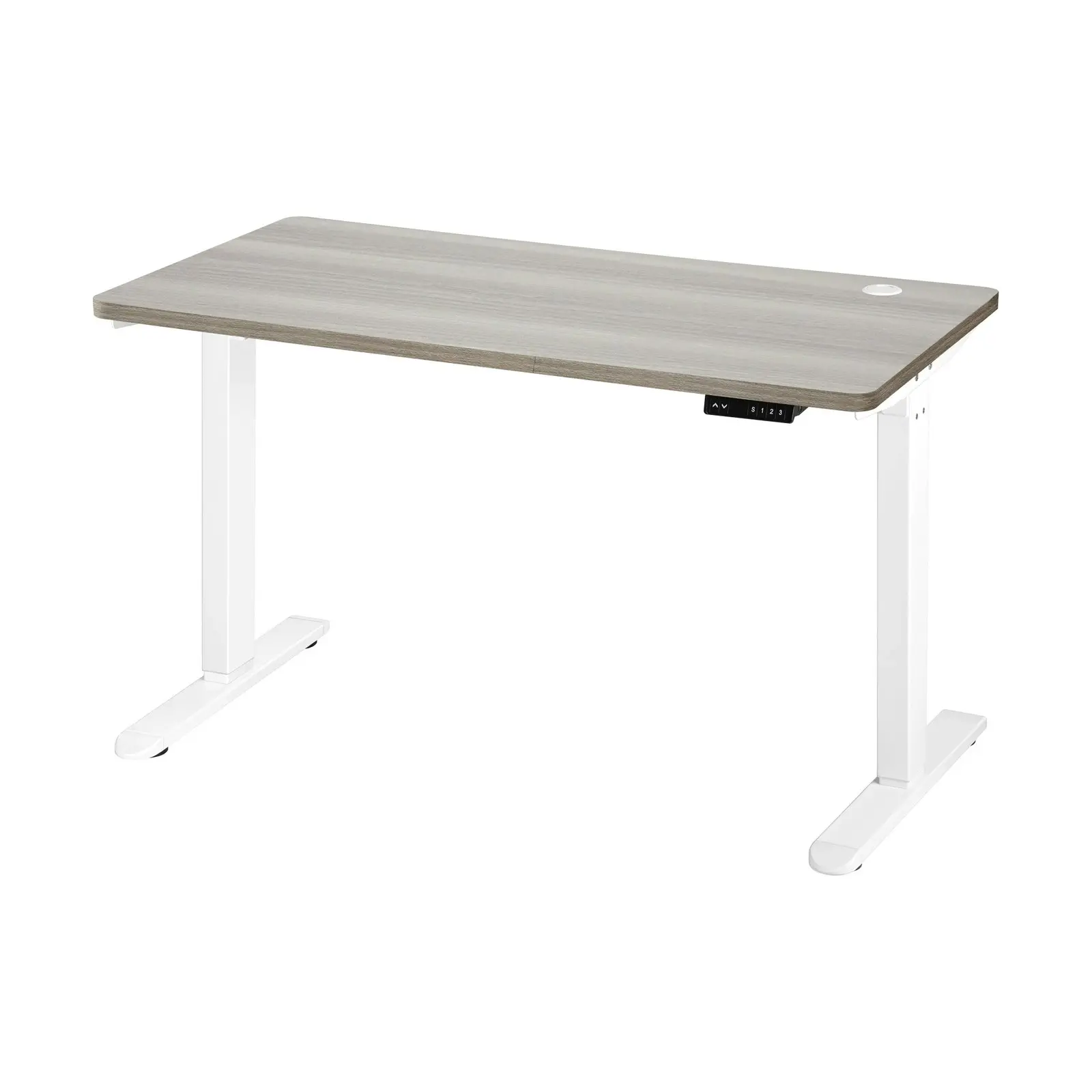 Oikiture 140cm Electric Standing Desk Single Motor Grey-Oak Desktop White Frame