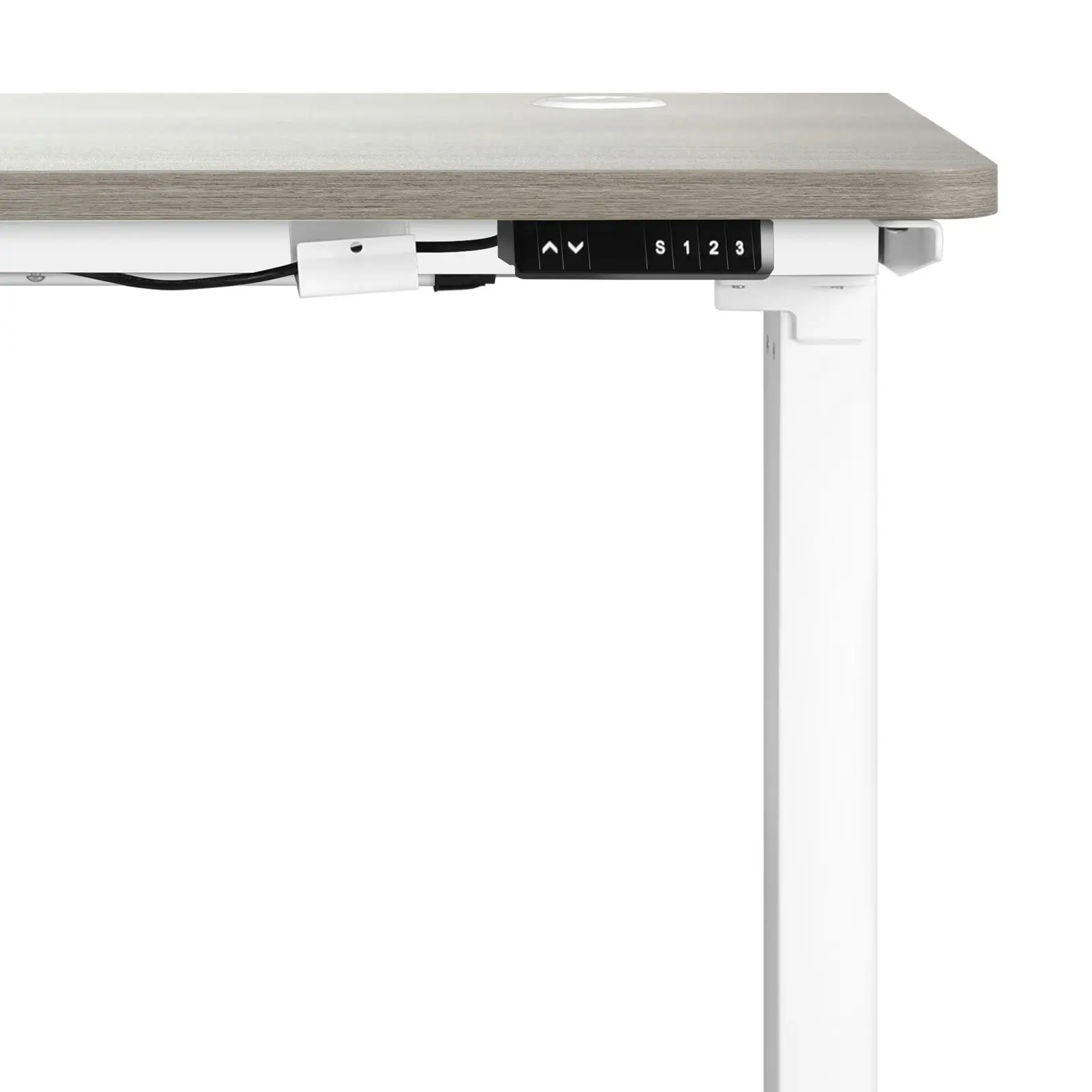 Oikiture 140cm Electric Standing Desk Single Motor Grey-Oak Desktop White Frame