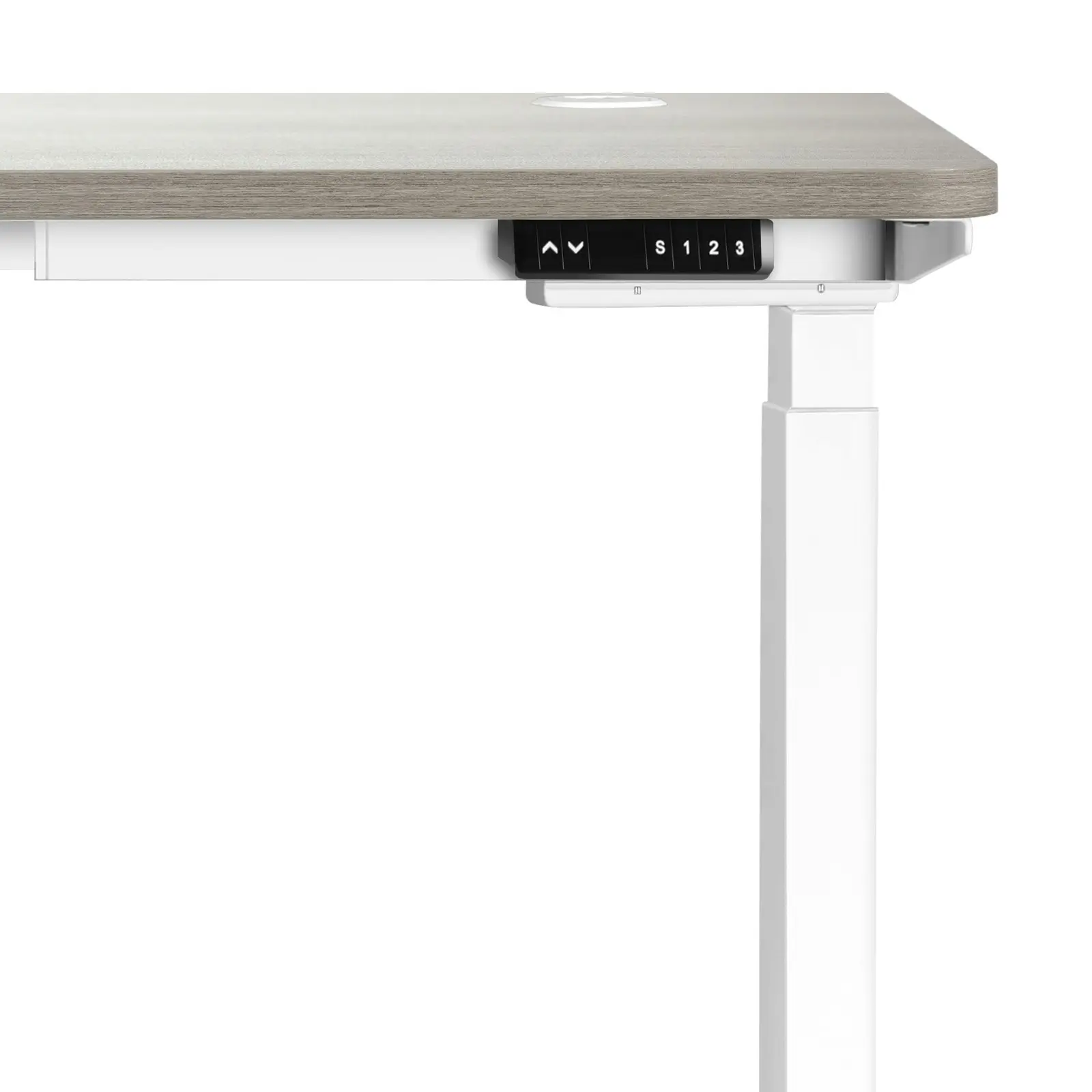 Oikiture 140cm Electric Standing Desk Dual Motor Grey-Oak Desktop White Frame