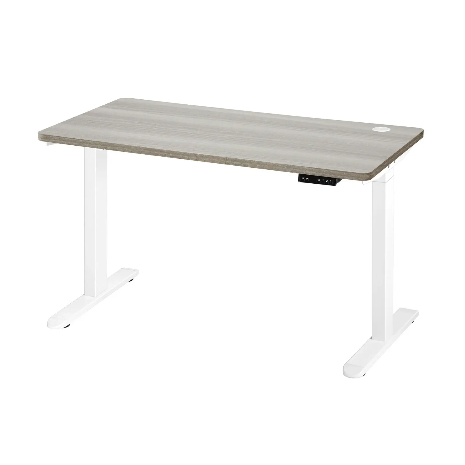 Oikiture 140cm Electric Standing Desk Dual Motor Grey-Oak Desktop White Frame