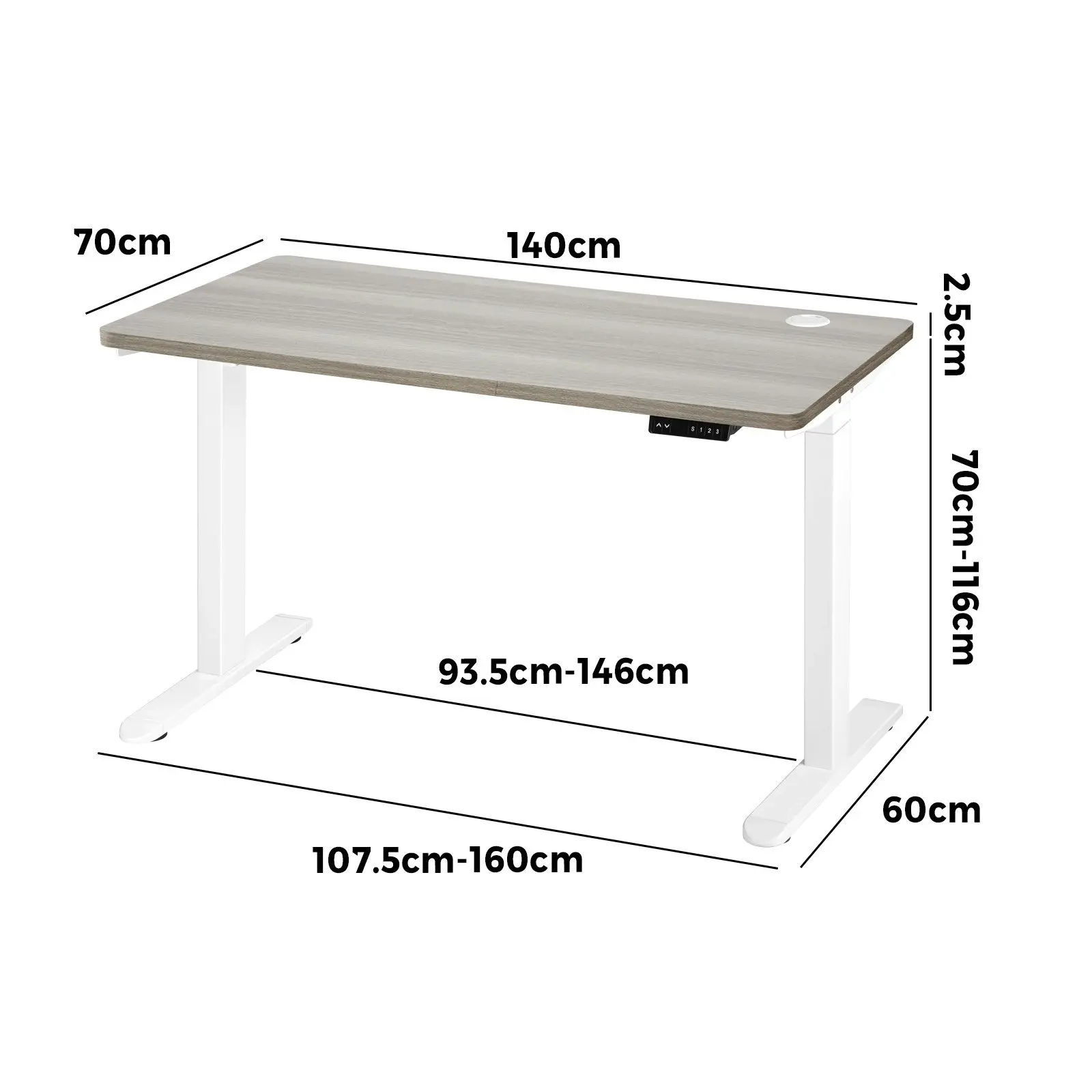 Oikiture 140cm Electric Standing Desk Dual Motor Grey-Oak Desktop White Frame