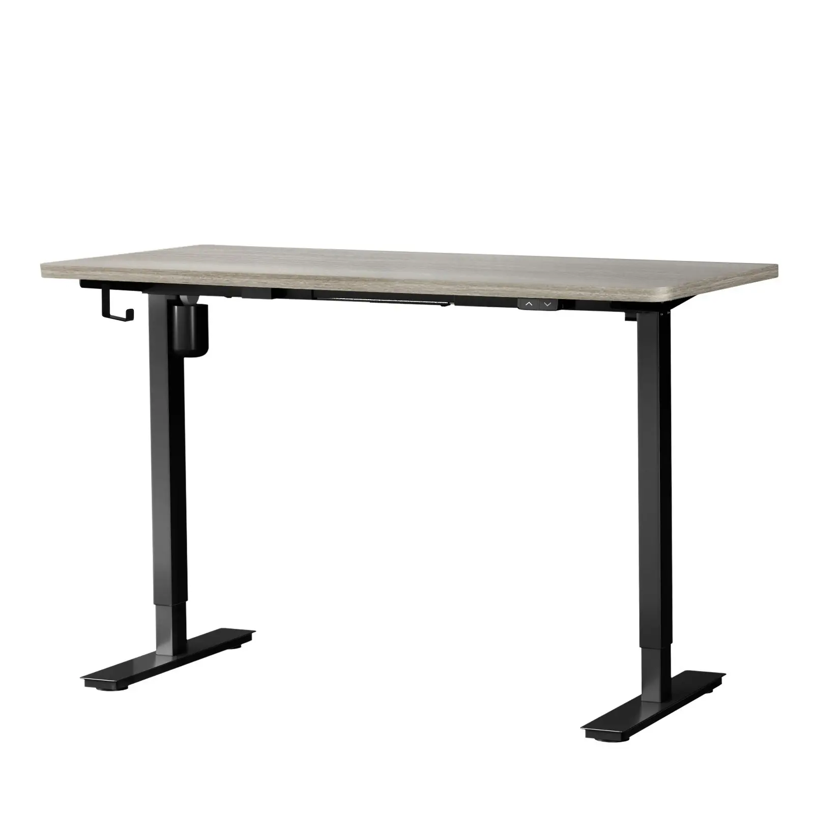 Oikiture 140CM Electric Standing Desk Single Motor Height Adjustable Sit Stand Table Top Grey-Oak Black Frame