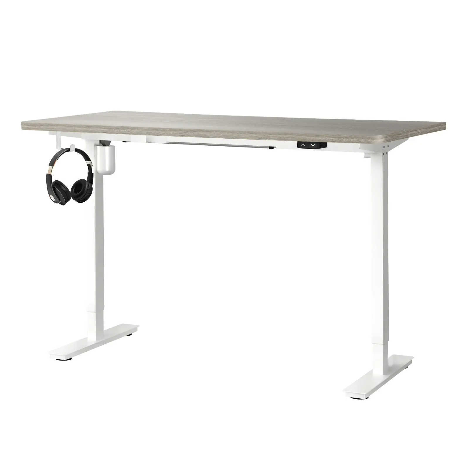 Oikiture 140CM Electric Standing Desk Single Motor Height Adjustable Sit Stand Table Top Grey-Oak White Frame