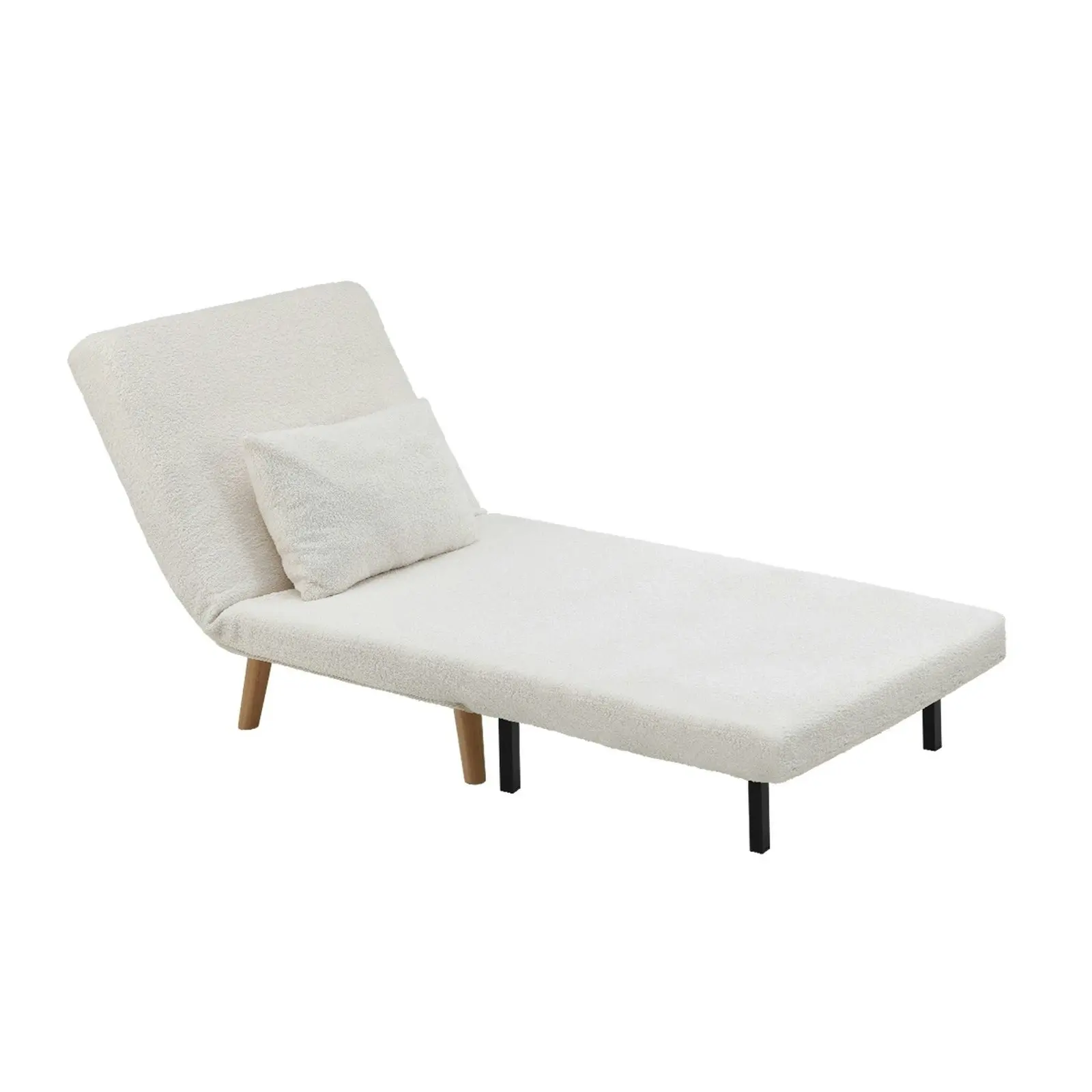 Oikiture Sofa Bed Lounge Chair Sherpa Fabric Recliner Wood Leg Single Seat White