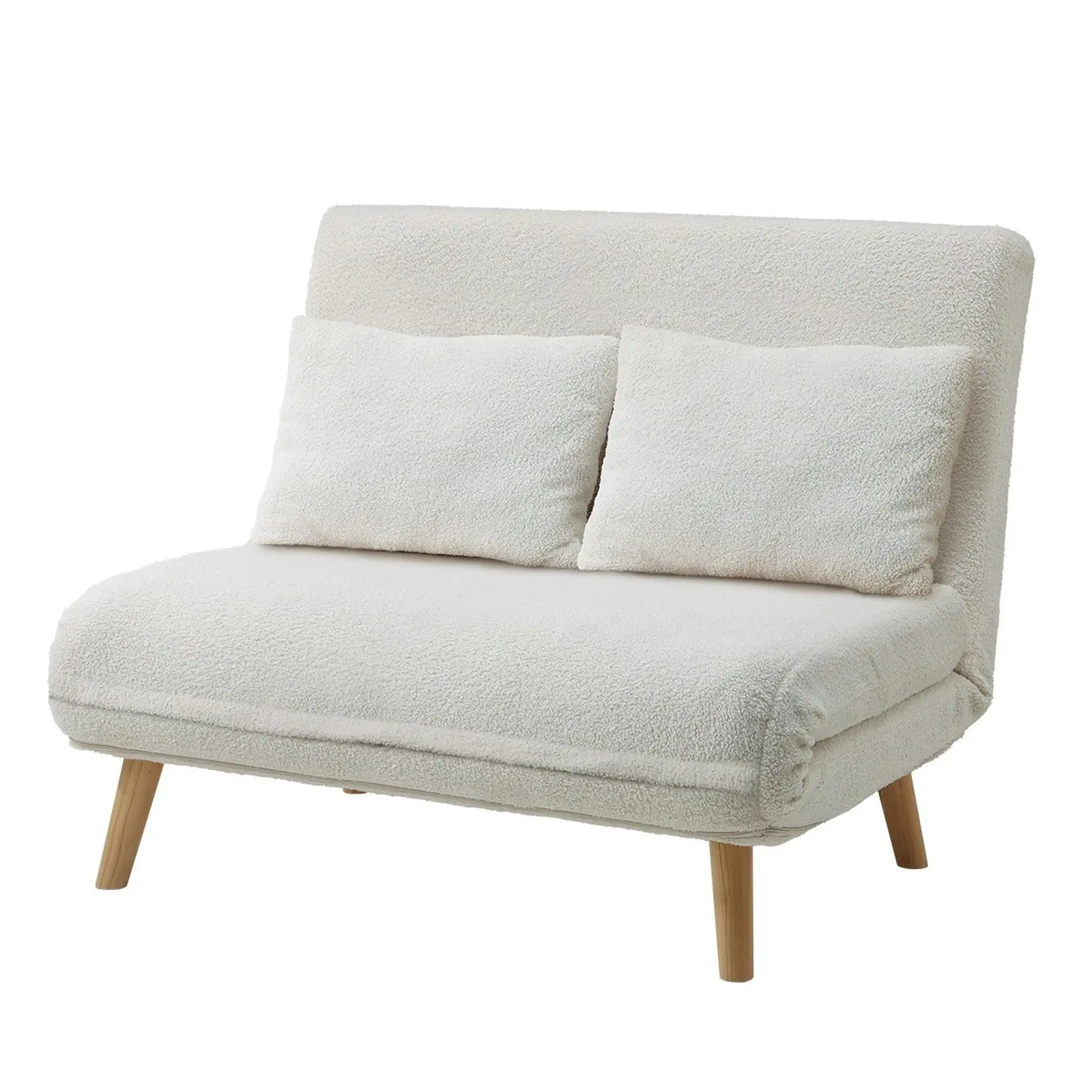 Oikiture Sofa Bed Lounge Chair Sherpa Fabric Recliner Wood Leg Double Seat White