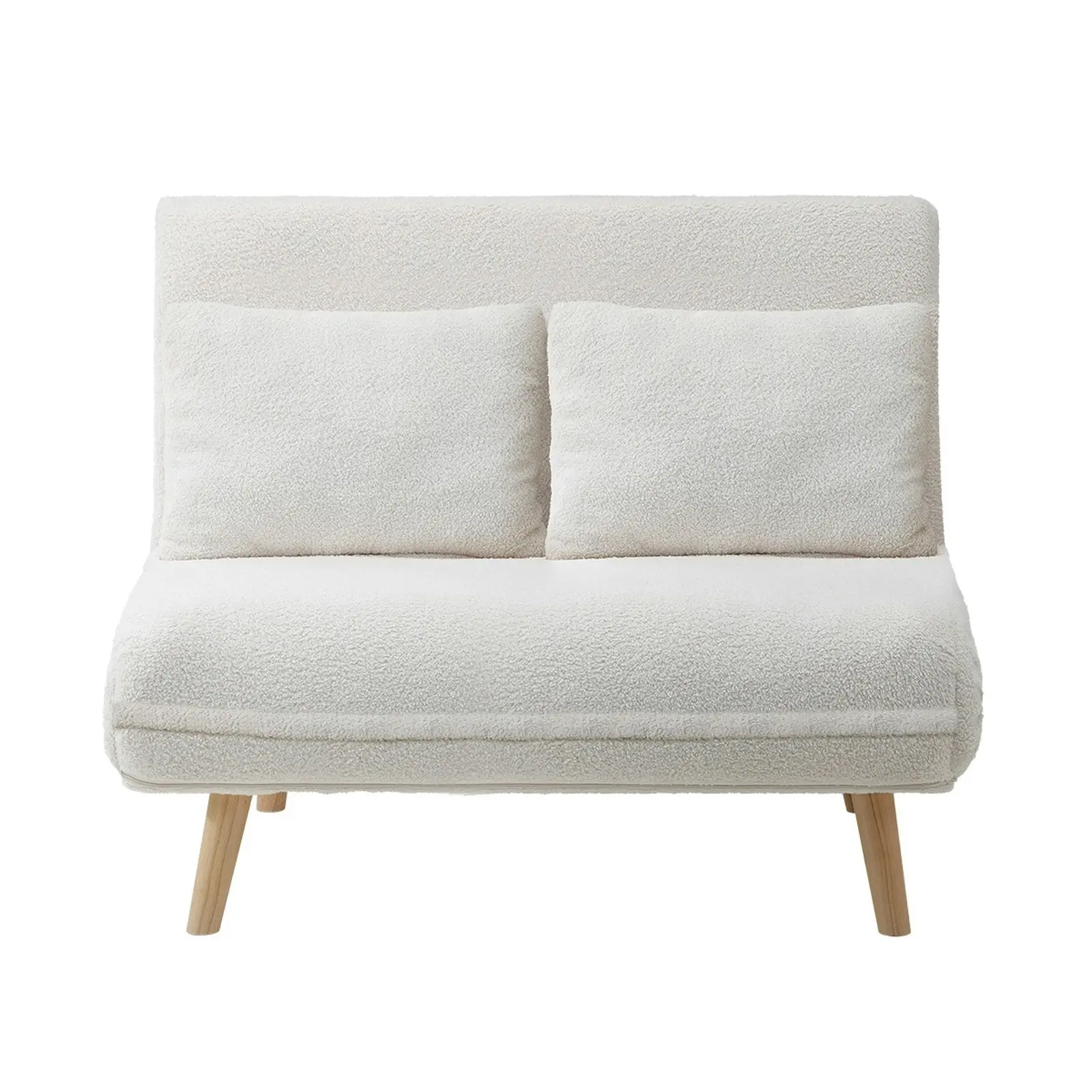 Oikiture Sofa Bed Lounge Chair Sherpa Fabric Recliner Wood Leg Double Seat White