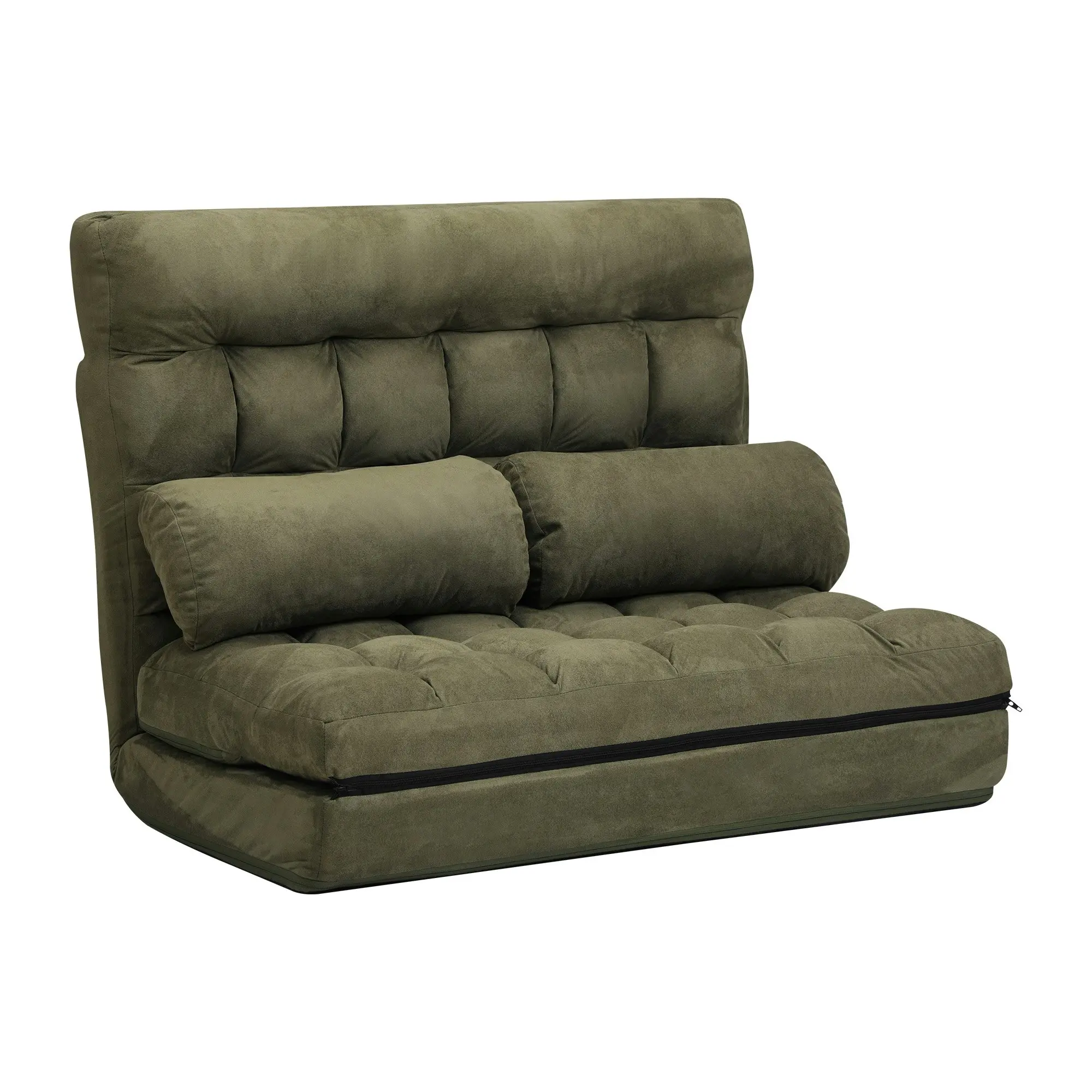 Oikiture Lounge Sofa Bed Floor Recliner 2 seater Chaise Chair Folding Green