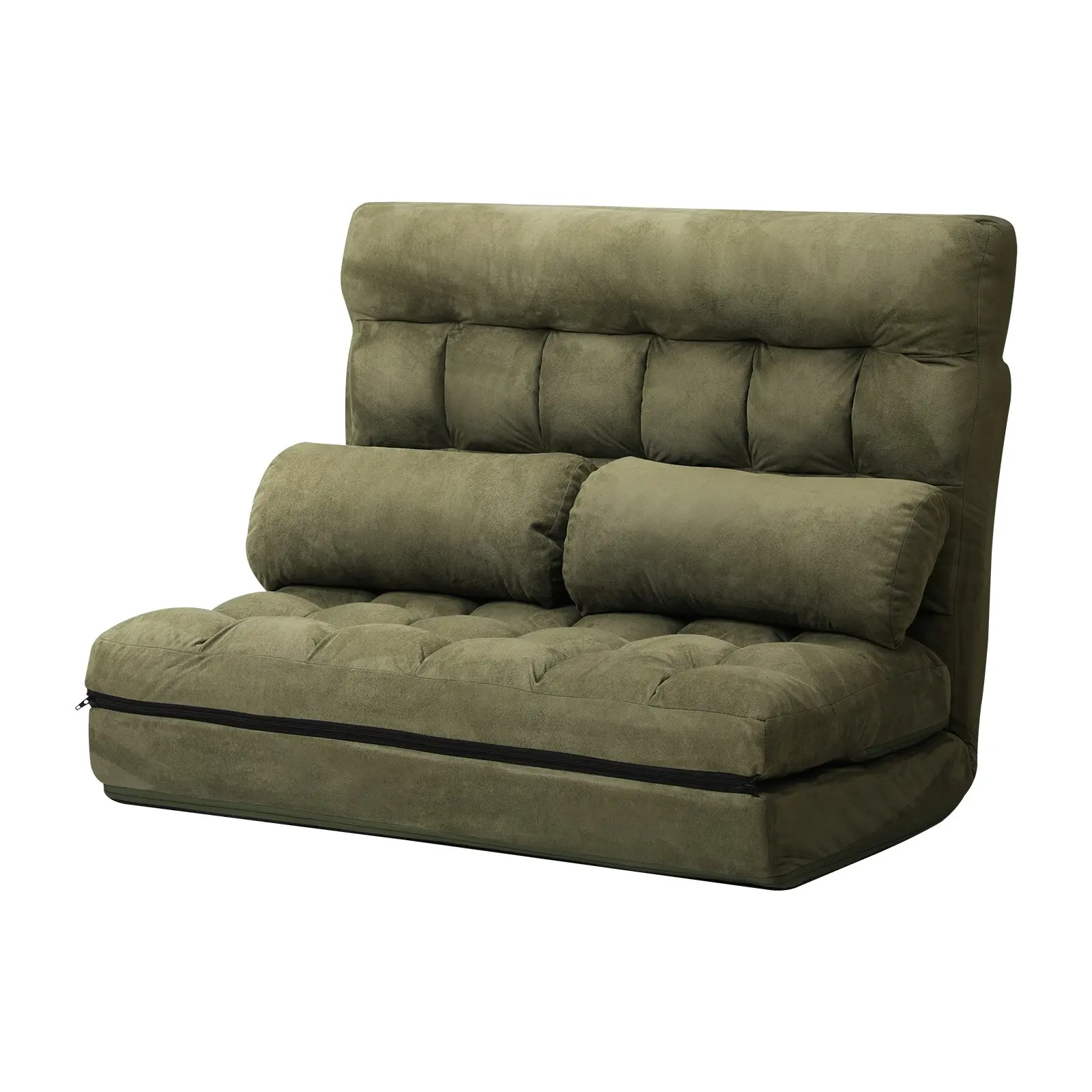 Oikiture Lounge Sofa Bed Floor Recliner 2 seater Chaise Chair Folding Green