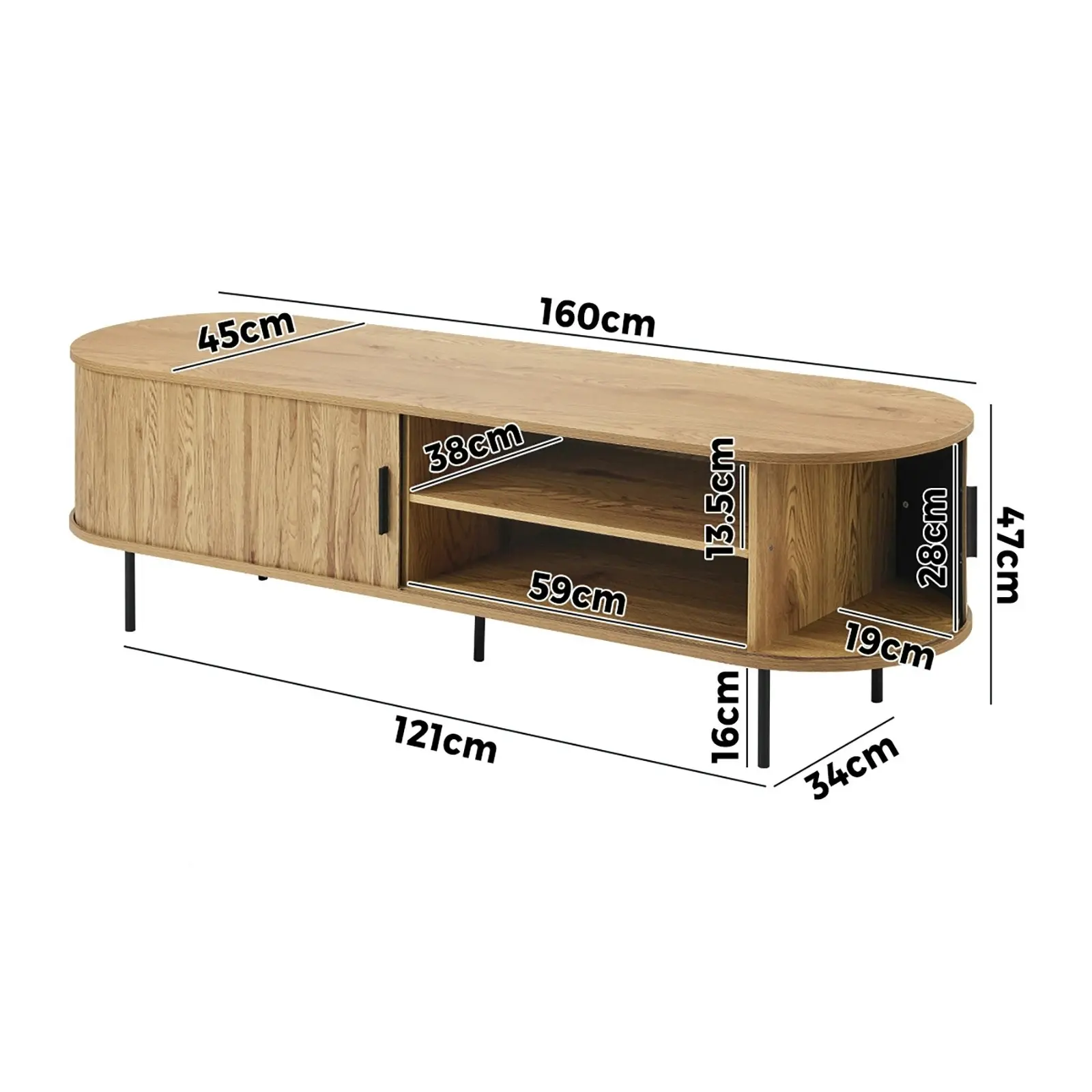 Oikiture Entertainment Unit TV Cabinet 160cm Tambour Sliding Doors