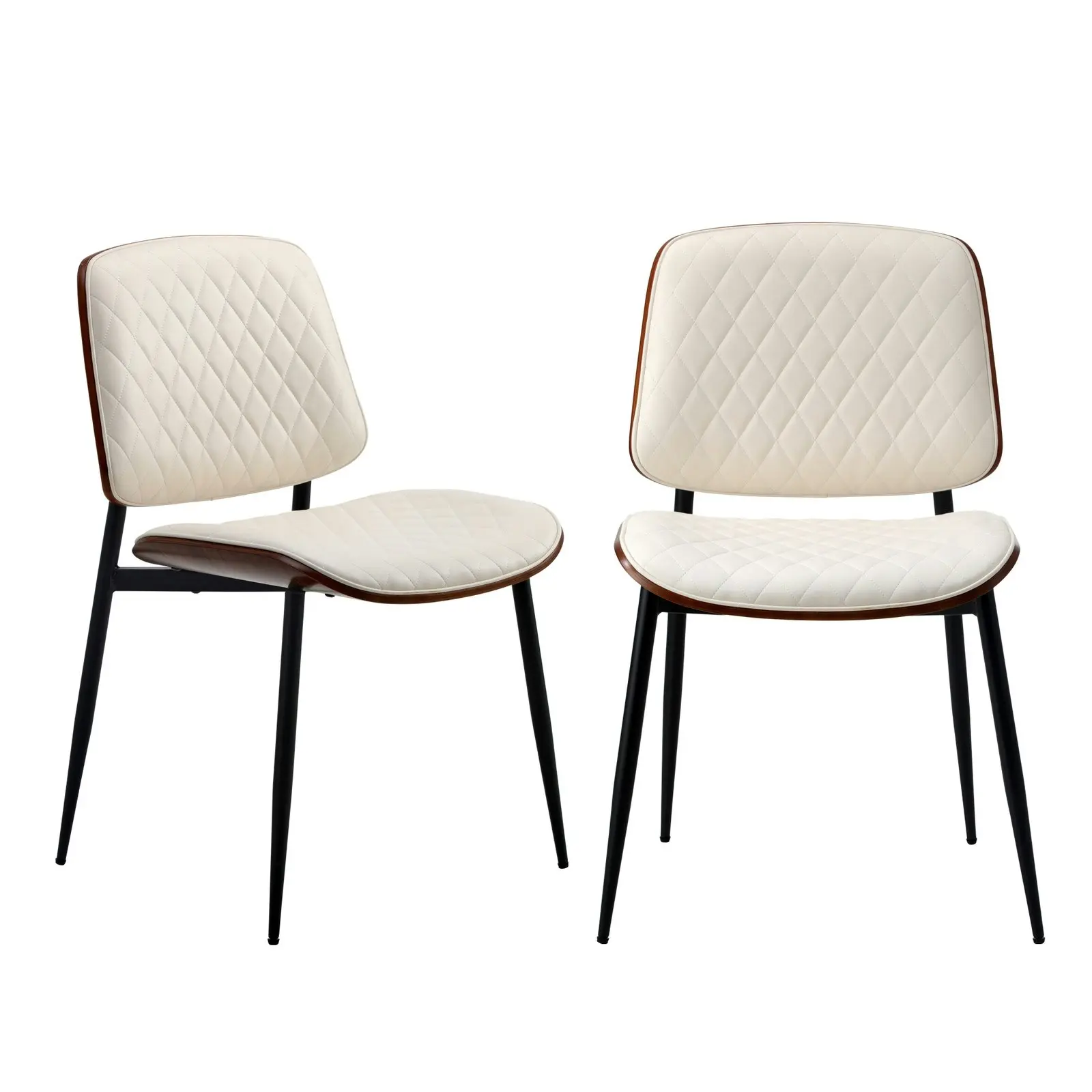 Oikiture 2x Dining Chairs Retro Faux Leather Solid Beech Wood Metal Legs White