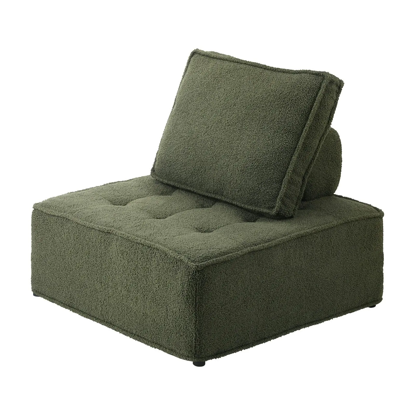 Oikiture 1PC Modular Sofa Lounge Chair Armless TOFU Back Sherpa Green