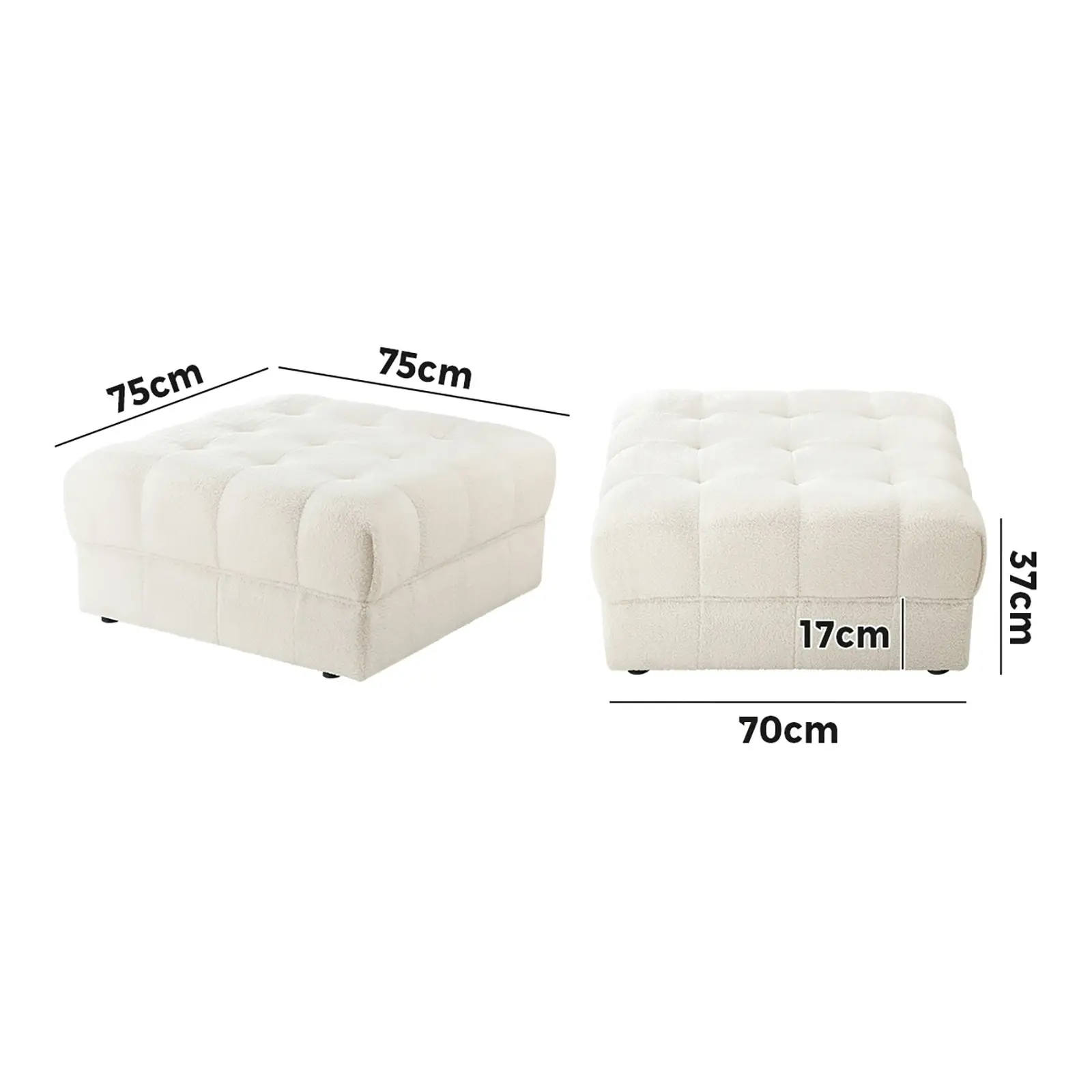 Oikiture 1 Seater Boucle Modular Ottoman Lounge Chair Armless TOFU White