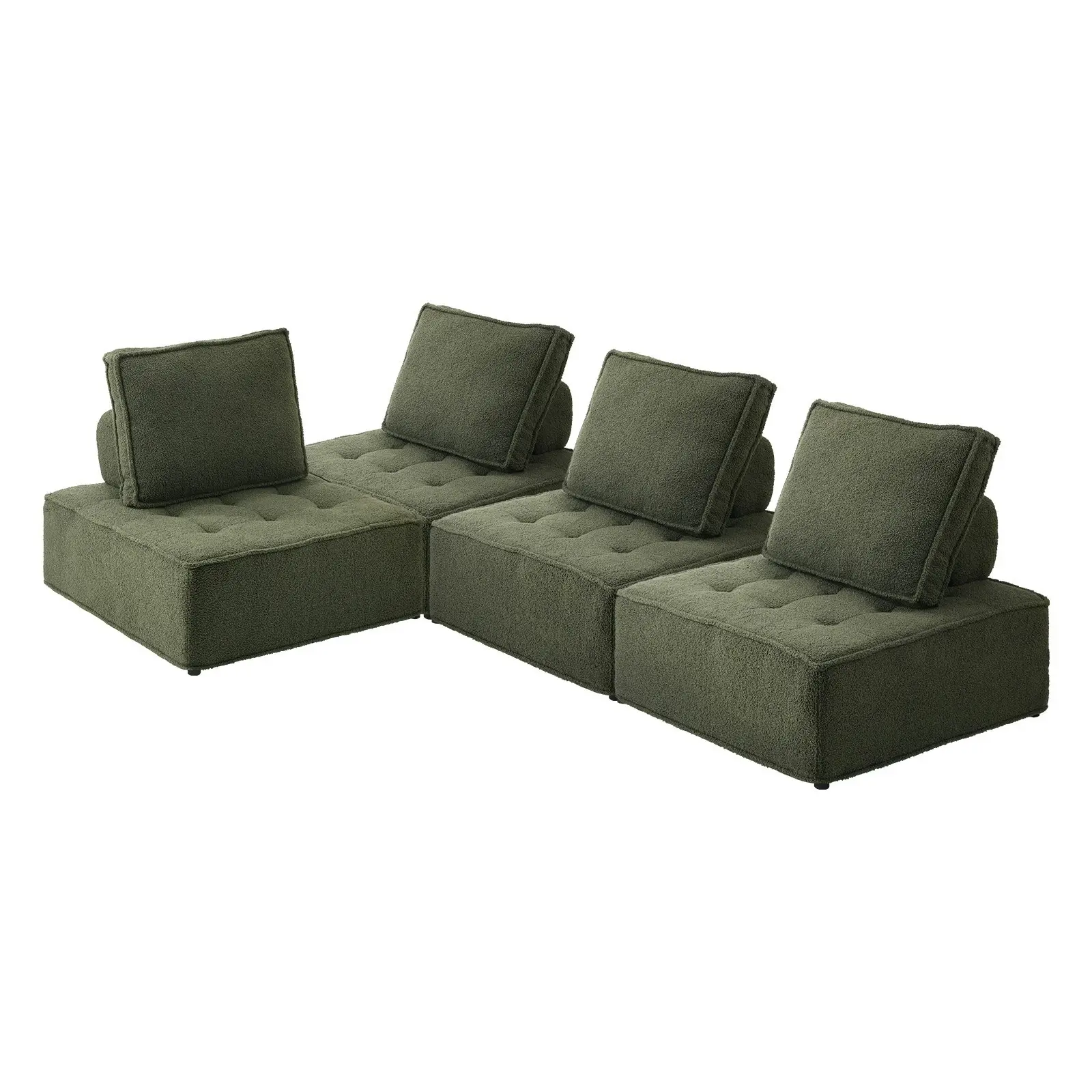 Oikiture 4PCS Modular Sofa Lounge Chair Armless TOFU Back Sherpa Green