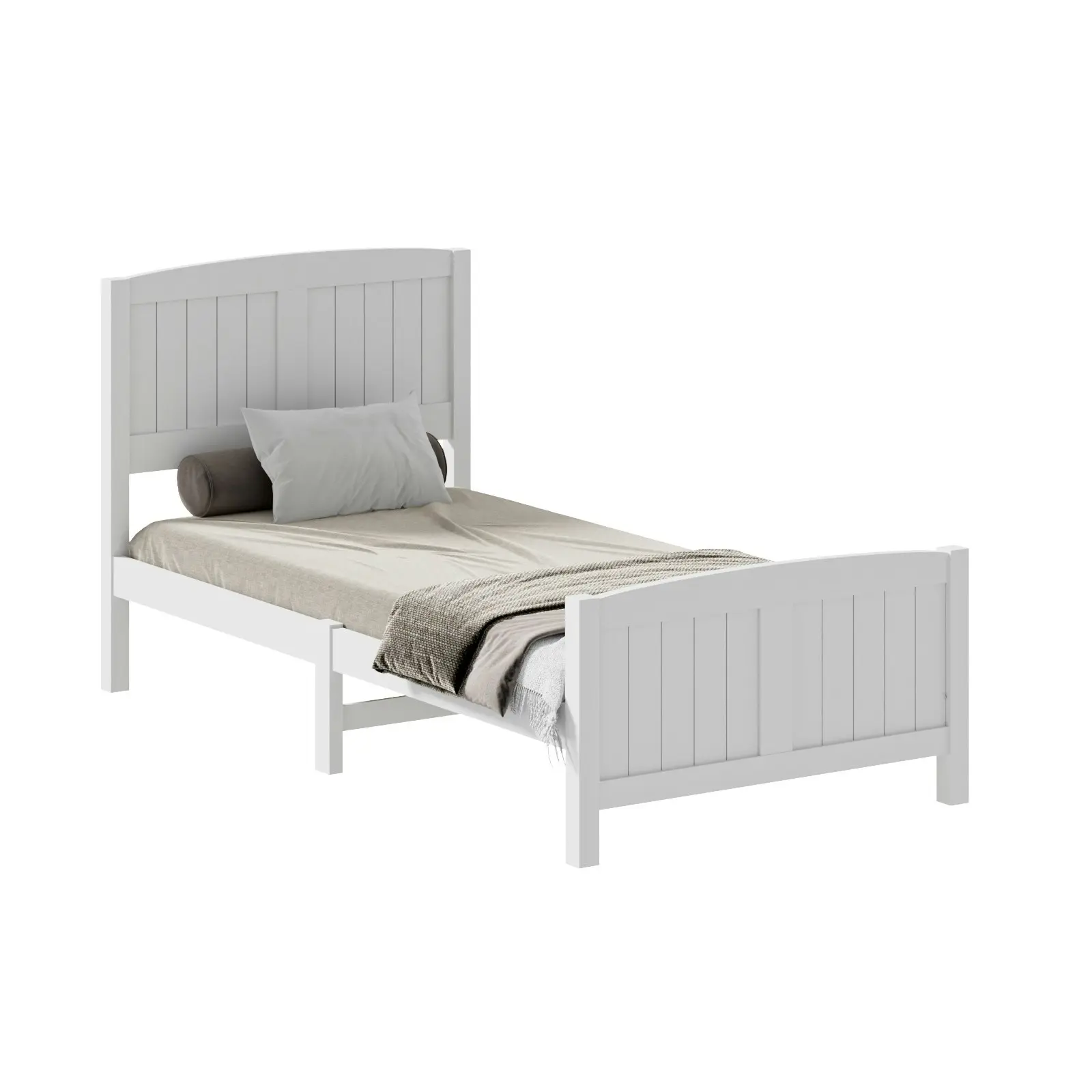 Oikiture Bed Frame Singe Size Wooden Base Timber Platform White