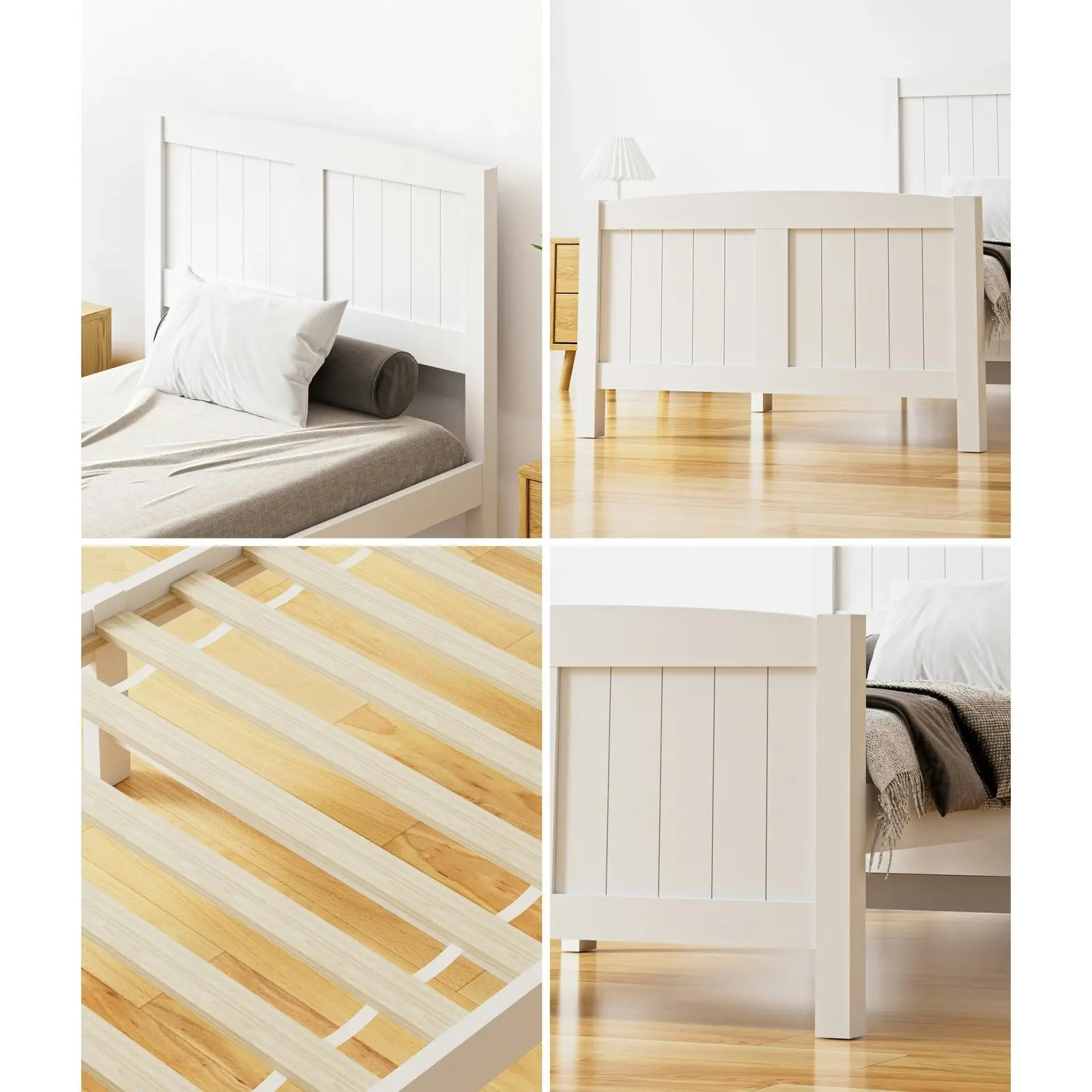 Oikiture Bed Frame Singe Size Wooden Base Timber Platform White