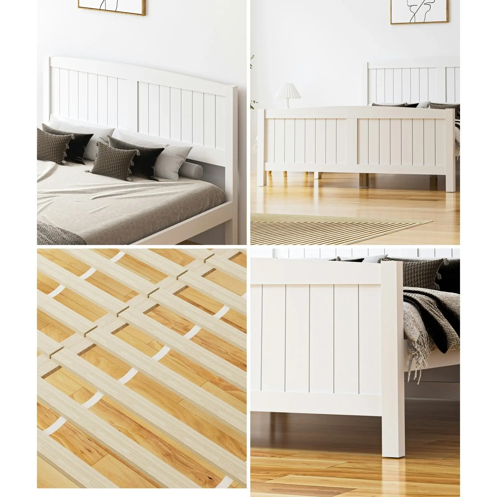 Oikiture Bed Frame Double Size Wooden Base Timber Platform White