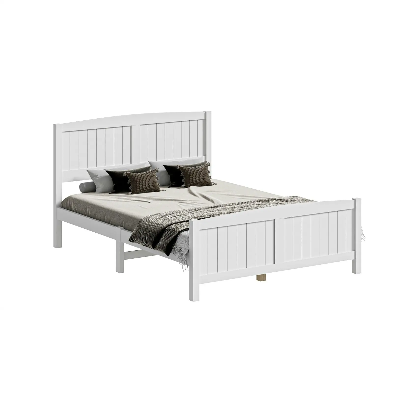 Oikiture Bed Frame Double Size Wooden Base Timber Platform White