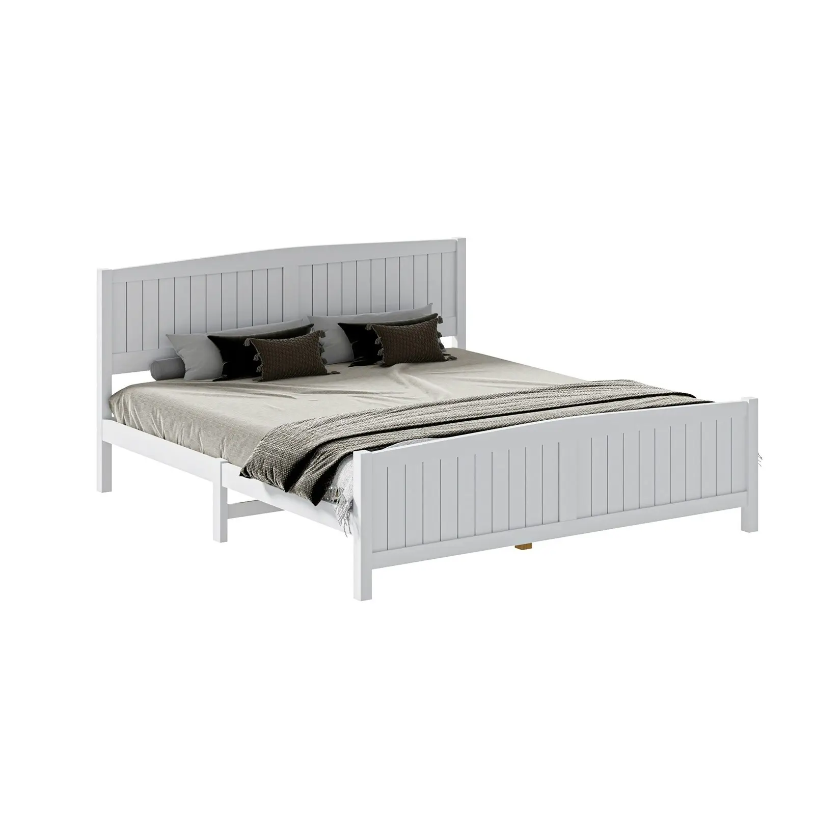 Oikiture Bed Frame King Size Wooden Base Timber Platform White