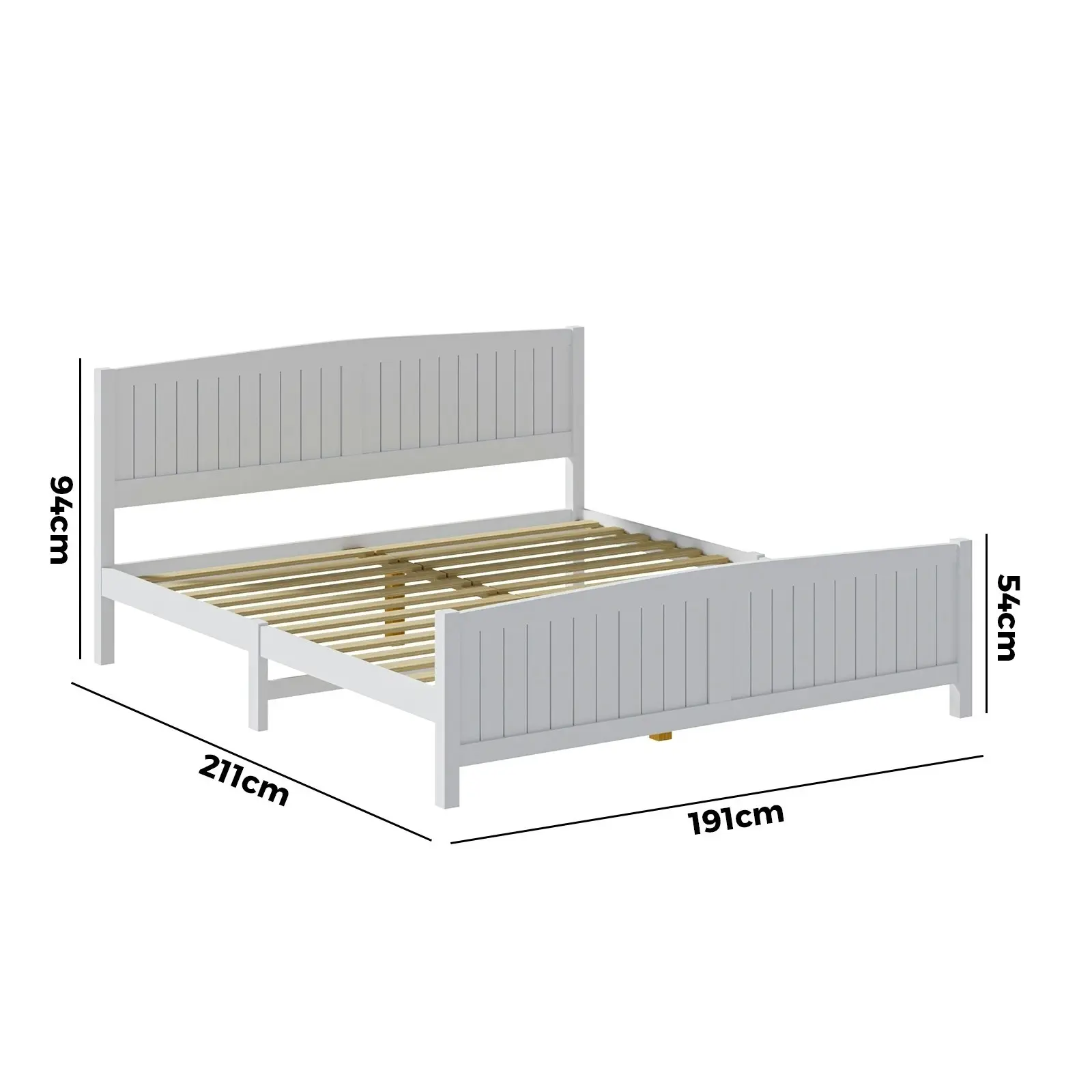 Oikiture Bed Frame King Size Wooden Base Timber Platform White