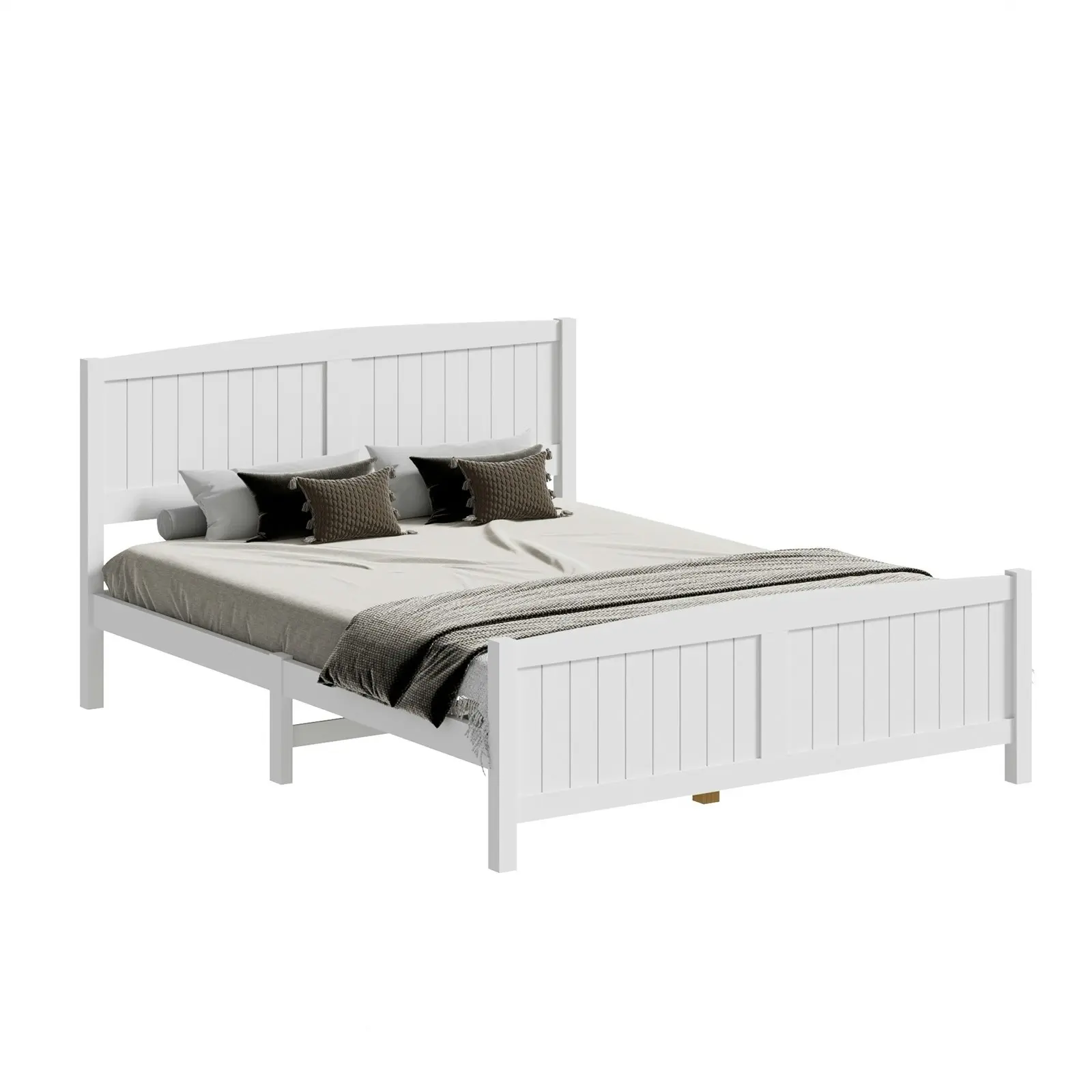 Oikiture Bed Frame Queen Size Wooden Base Timber Platform White