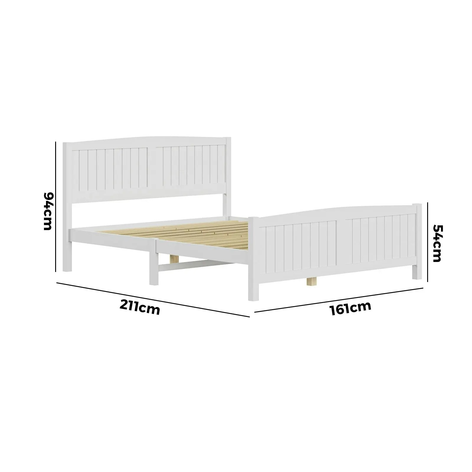 Oikiture Bed Frame Queen Size Wooden Base Timber Platform White