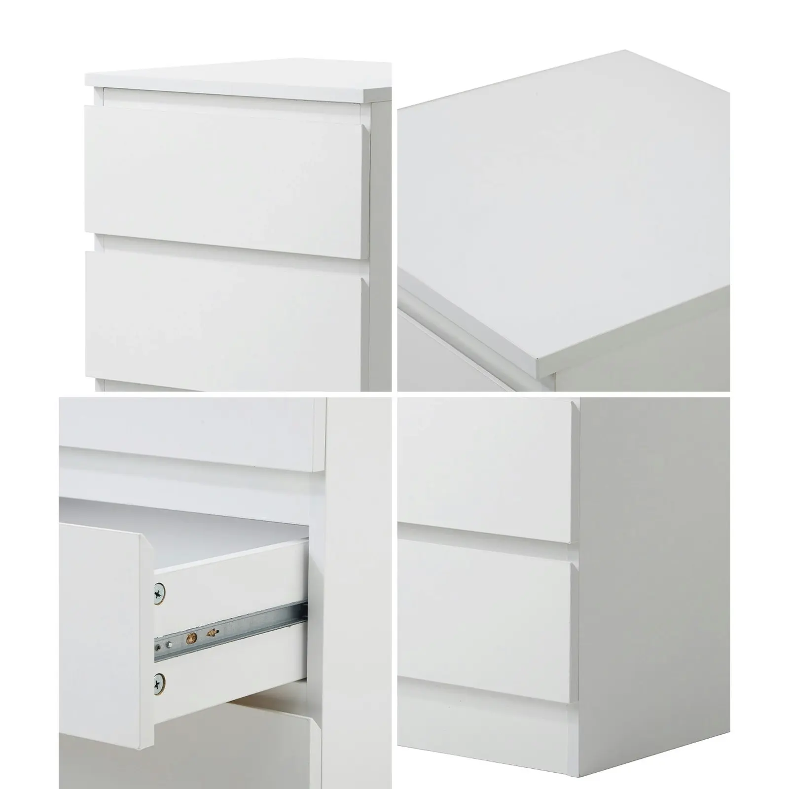 Oikiture Bedside Table 3 Drawers Side Tables Storage Cabinet Nightstand White