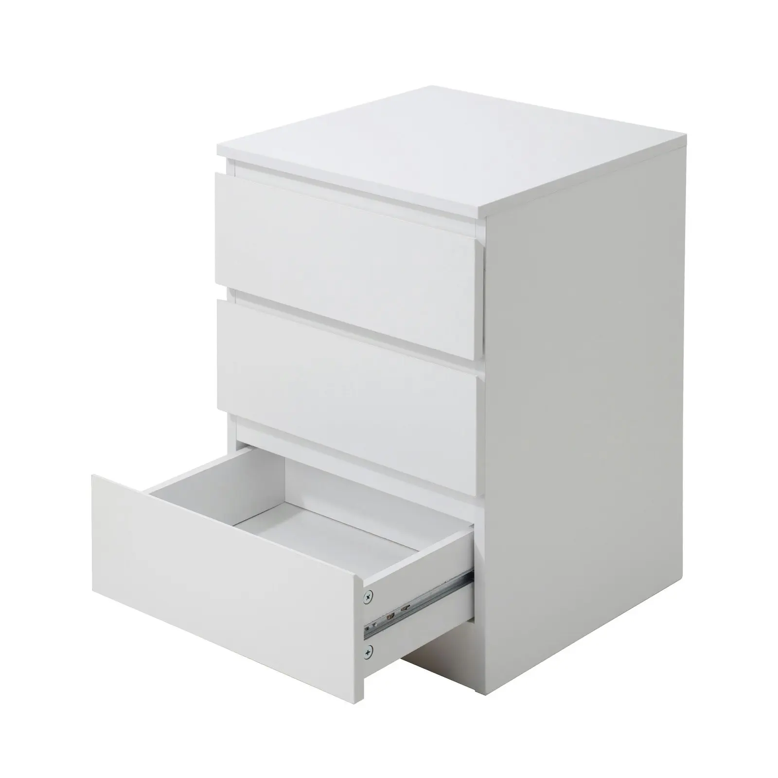 Oikiture Bedside Table 3 Drawers Side Tables Storage Cabinet Nightstand White