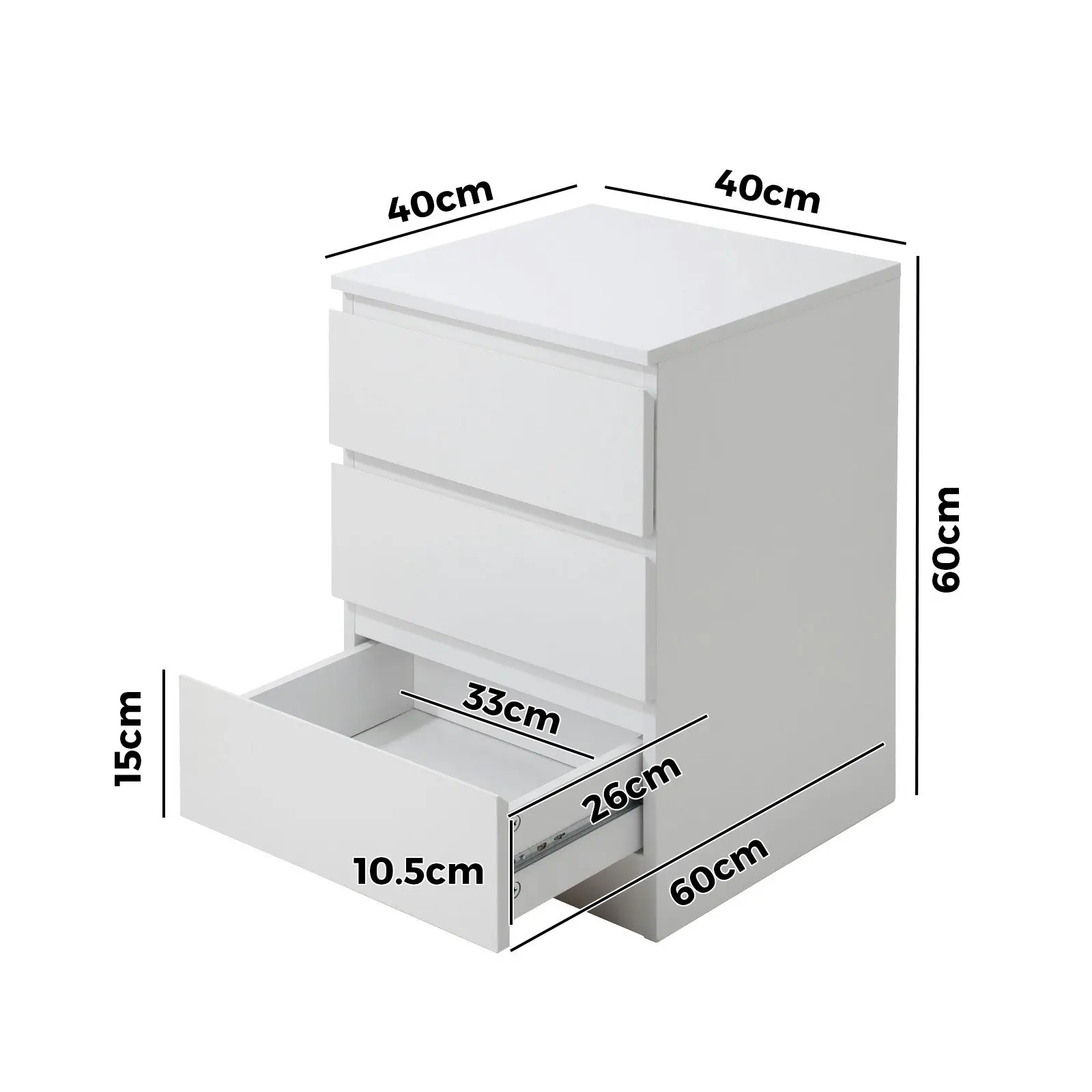 Oikiture Bedside Table 3 Drawers Side Tables Storage Cabinet Nightstand White