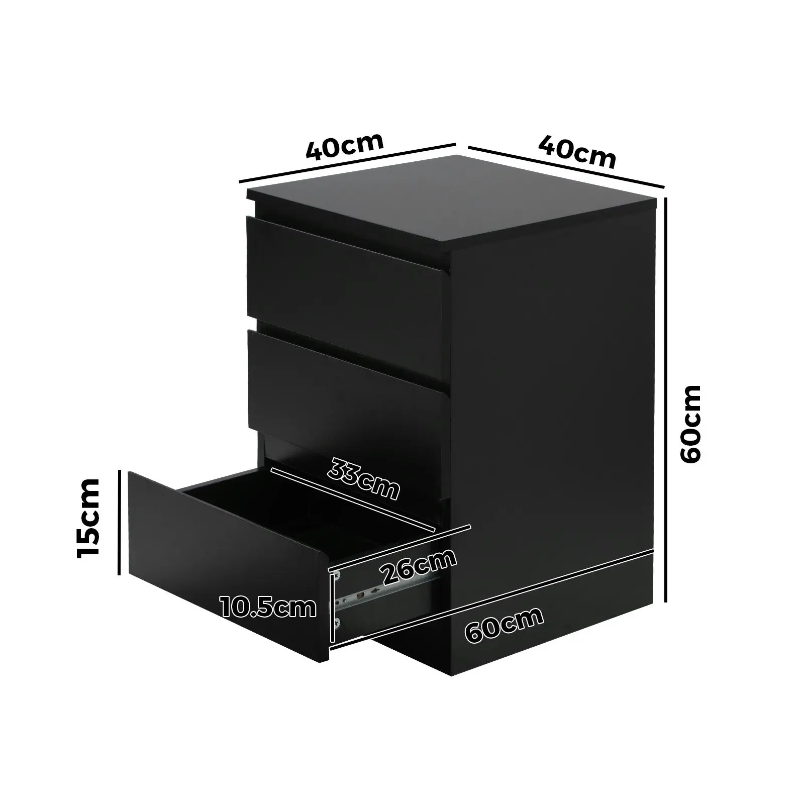 Oikiture Bedside Table 3 Drawers Side Tables Storage Cabinet Nightstand Black