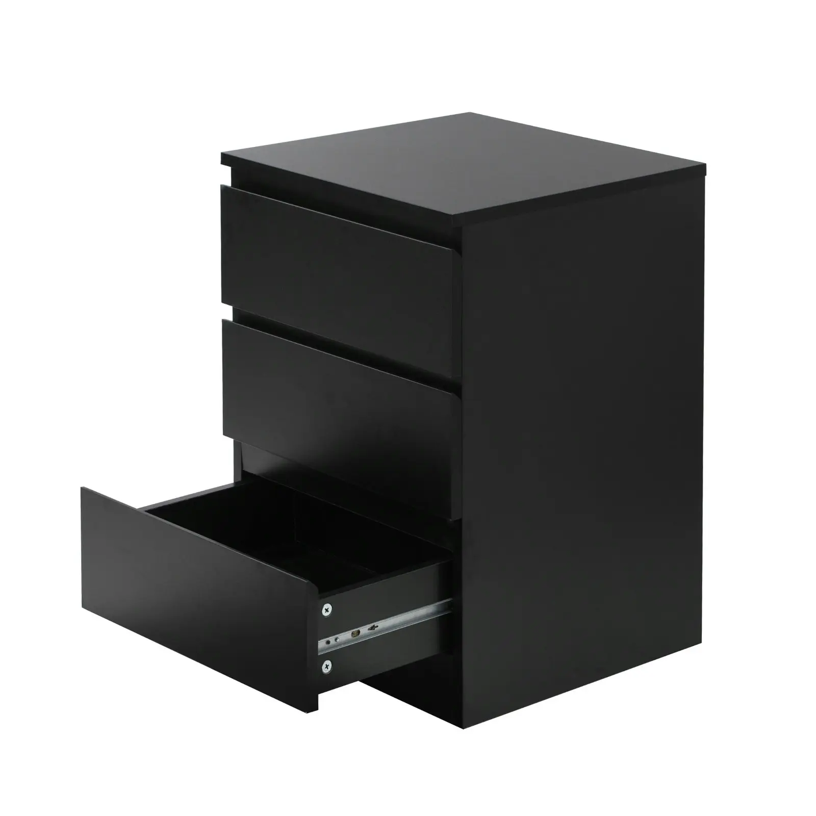 Oikiture Bedside Table 3 Drawers Side Tables Storage Cabinet Nightstand Black