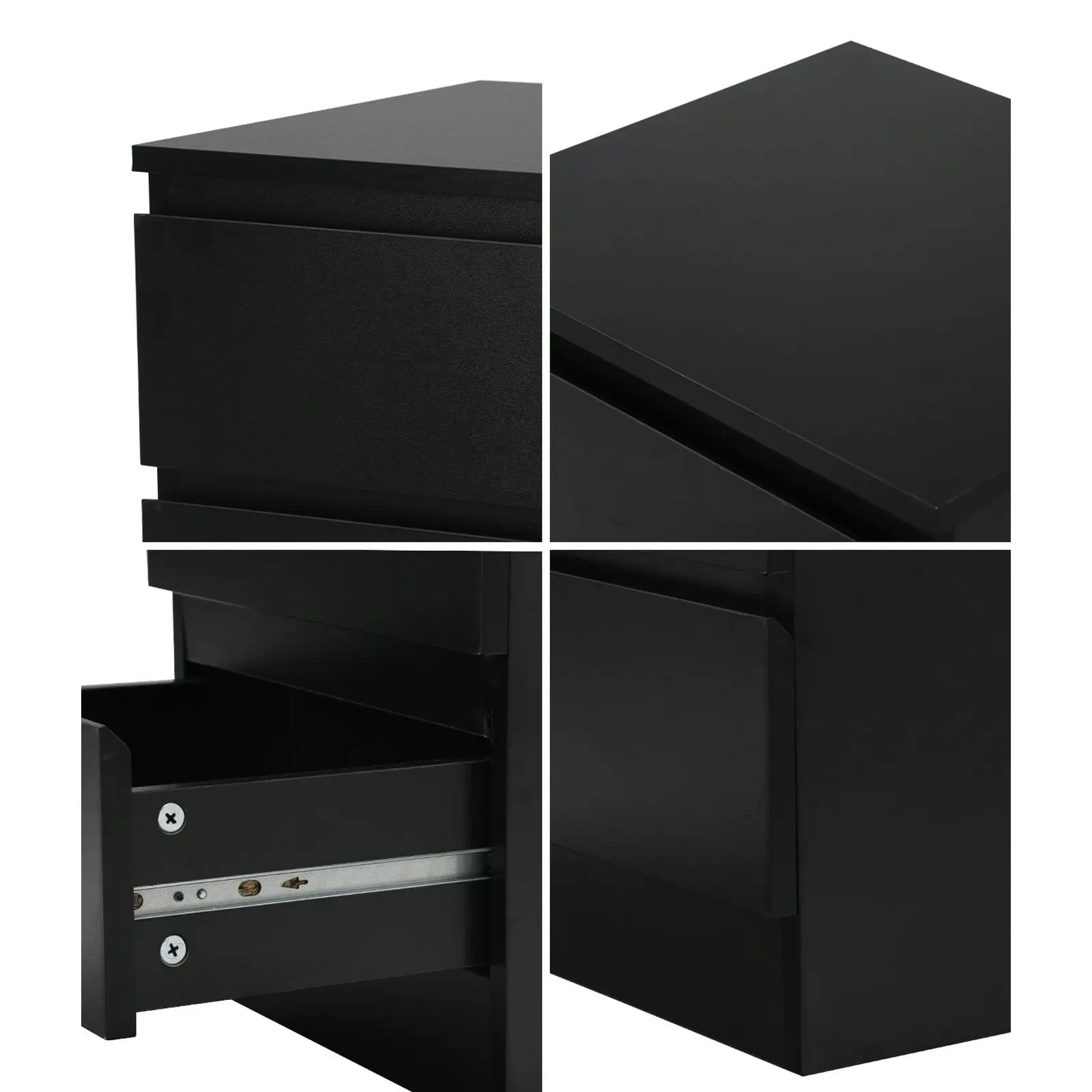 Oikiture Bedside Table 3 Drawers Side Tables Storage Cabinet Nightstand Black