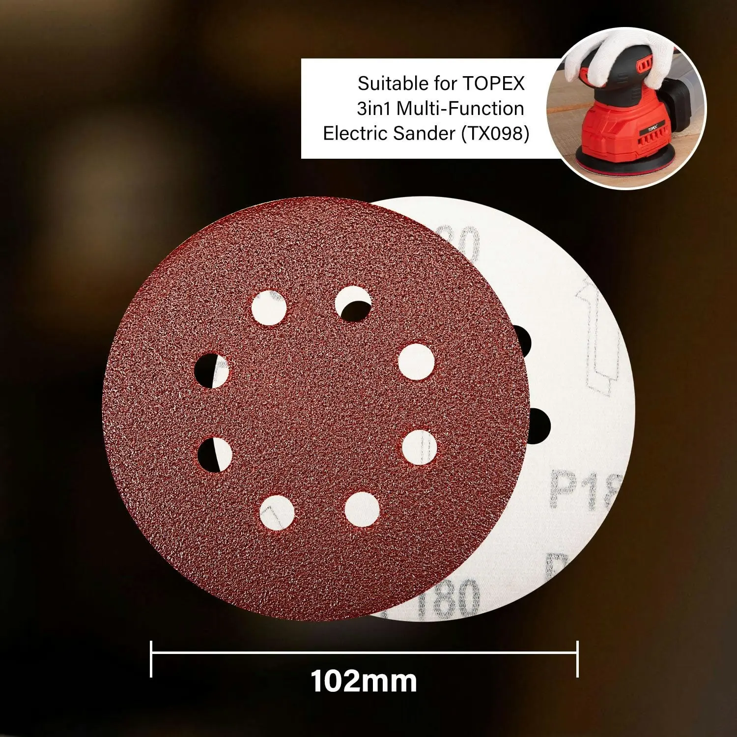 Topex 125mm Orbital Sanding Discs Oxide Sandpaper Sanding Paper Pads Abrasive Sheet Hook&Loop Mixed Grits Coarse Accessories Topex Sanders