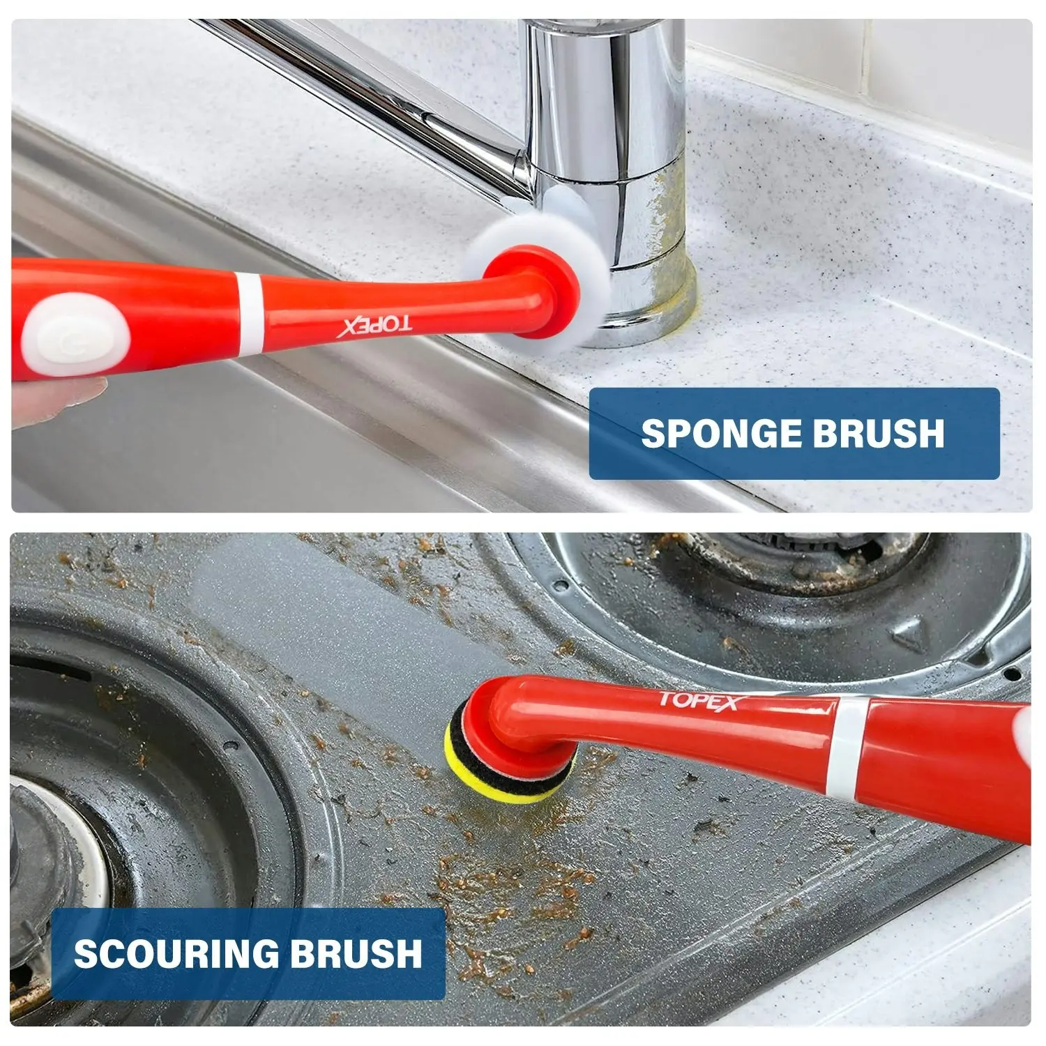 Topex 4V MAX Cordless Scrubber with 5 Replaceable Brush Heads Power Cleaning Brush for Grout/Tile/Bathroom/Shower/Bathtub