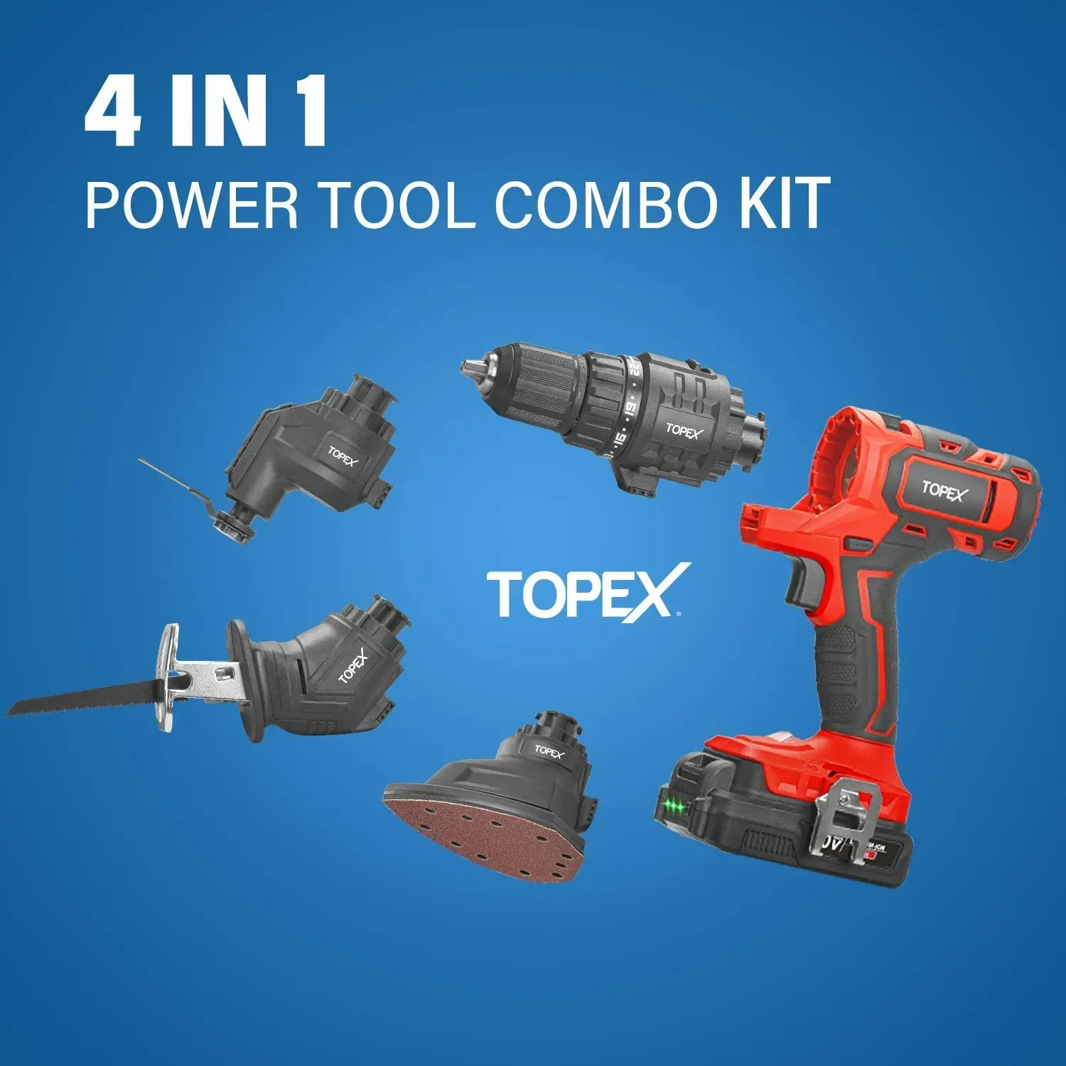 Topex 20V 4IN1 Multi-Tool Combo Kit Cordless Drill Sander Reciprocating Saw Oscillating Tool