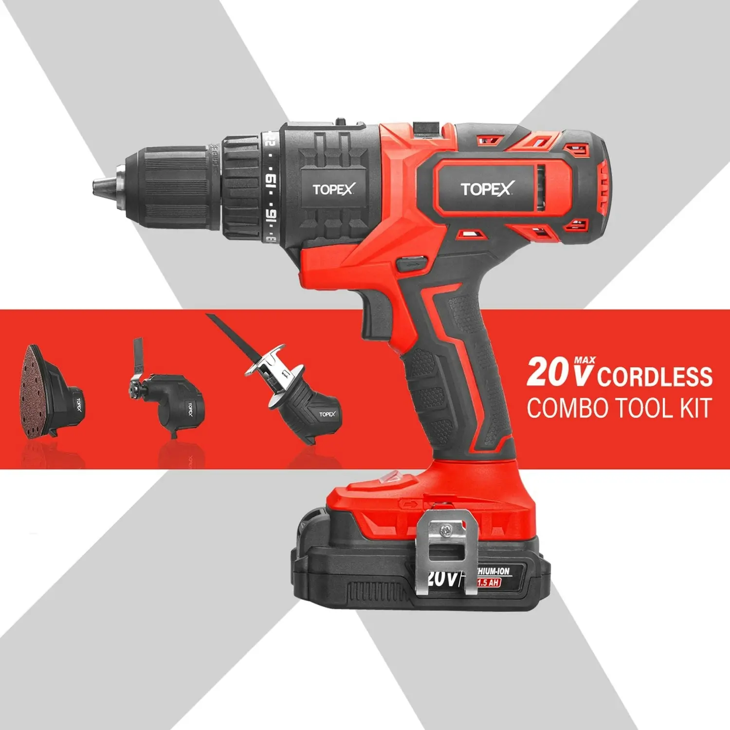 Topex 20V 4IN1 Multi-Tool Combo Kit Cordless Drill Sander Reciprocating Saw Oscillating Tool