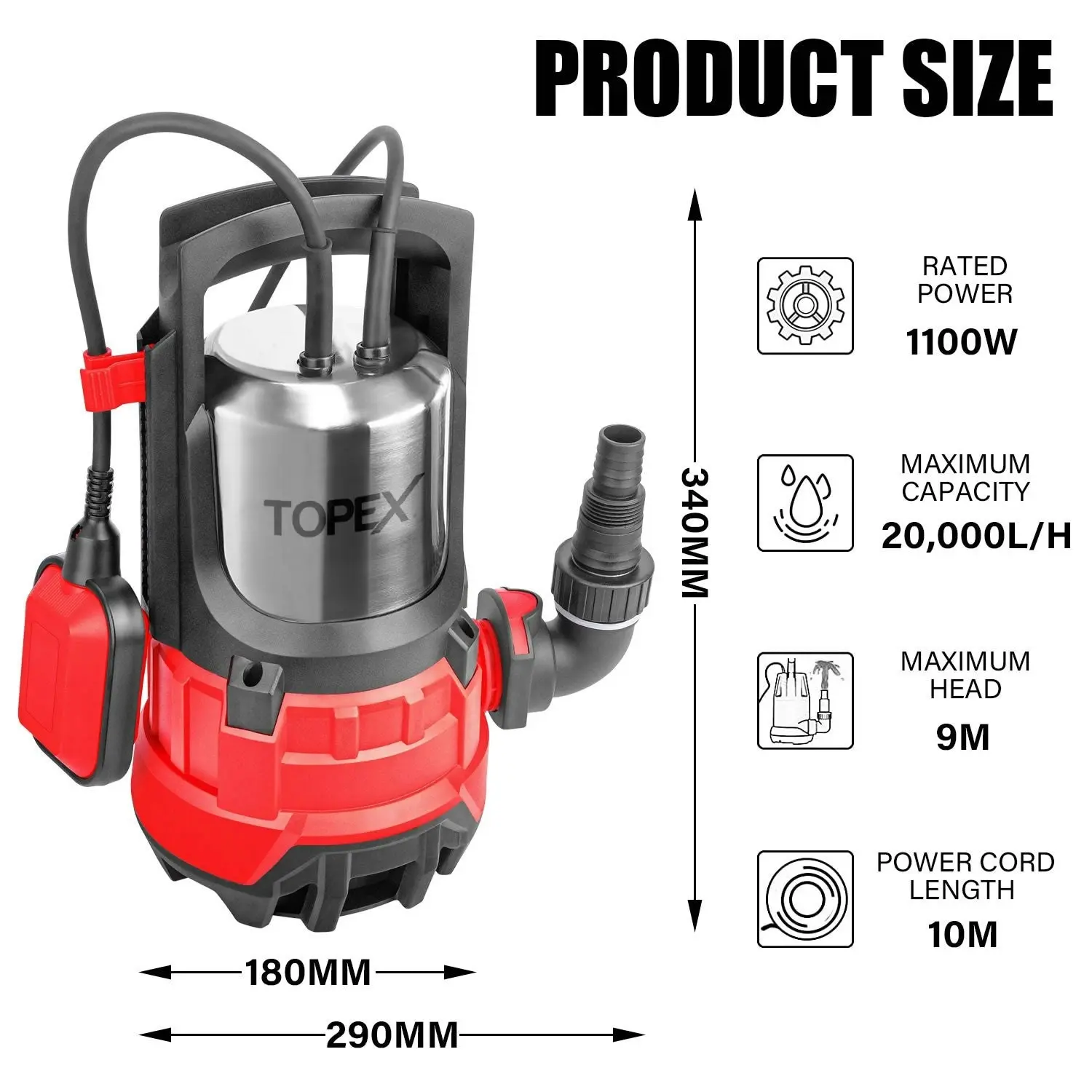 Topex 1100W Submersible Dirty Water Pump Sump Swim Pool Flooding Pond Clean