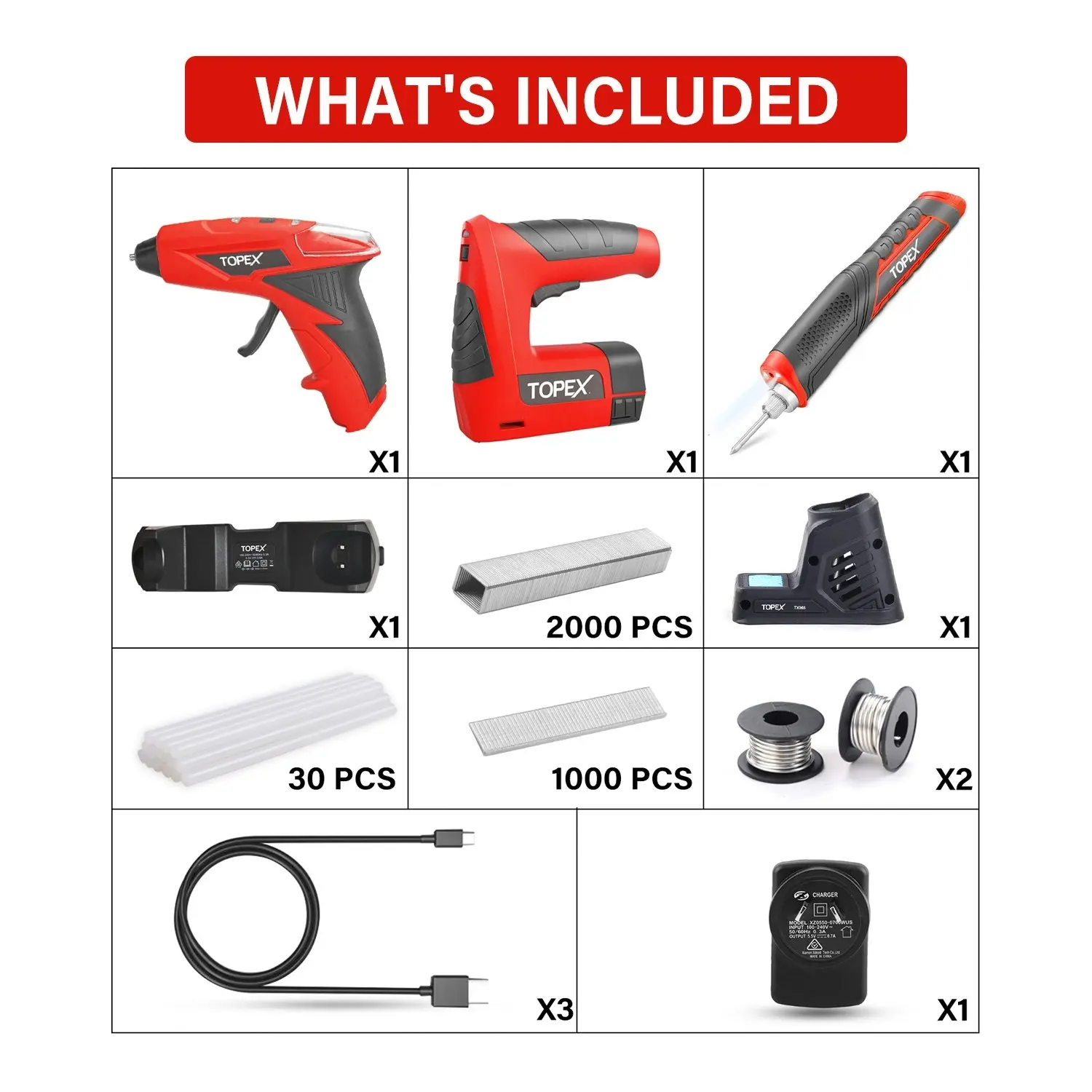 Topex 4V cordless Soldering Iron Glue Gun Nail gun w/ Charger